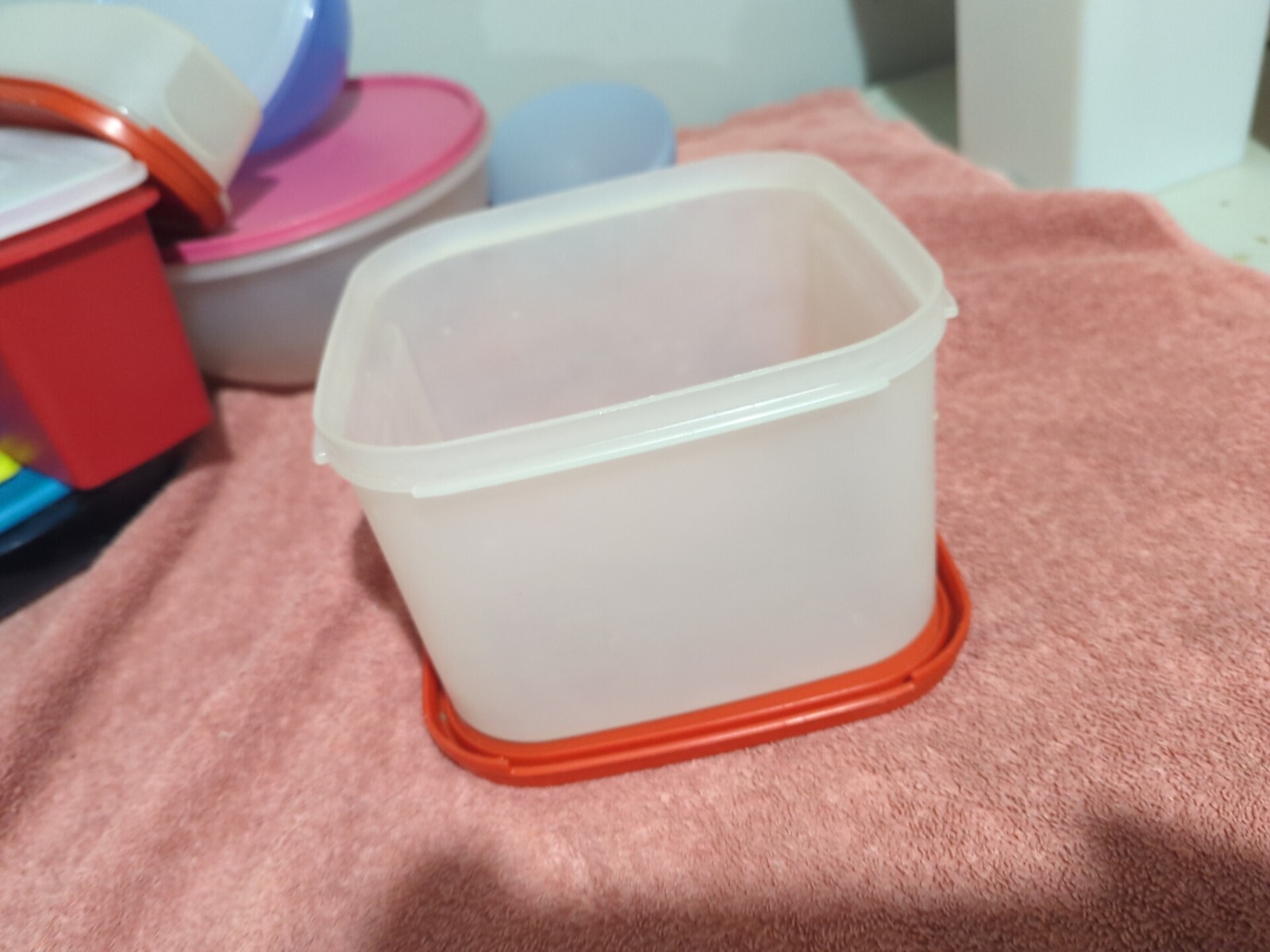 Tupperware #1620 Sheer Sq Modular Mate Storage Container Red Lid #1623