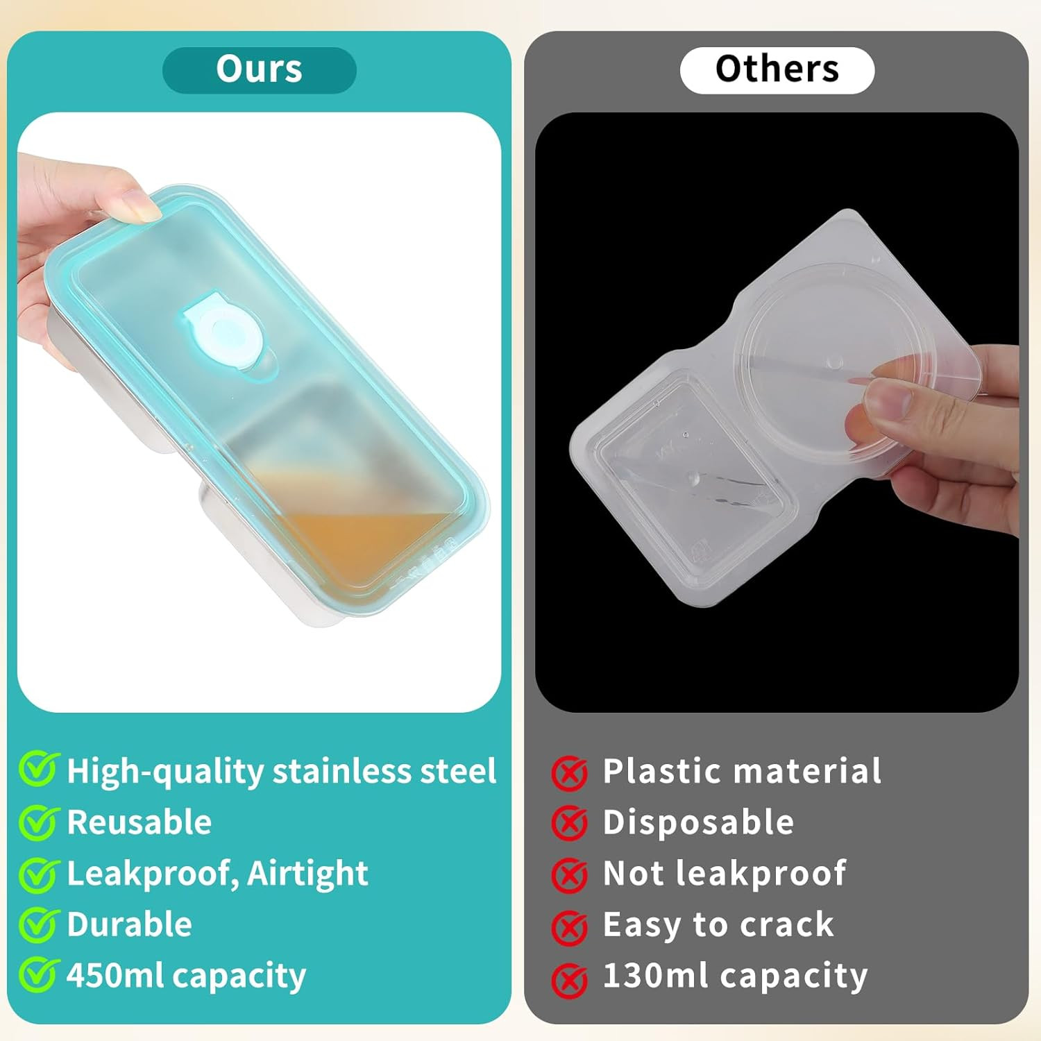 Stainless Steel Snack Containers, 2 Pack Grab and Go Snack Containers Reusable,