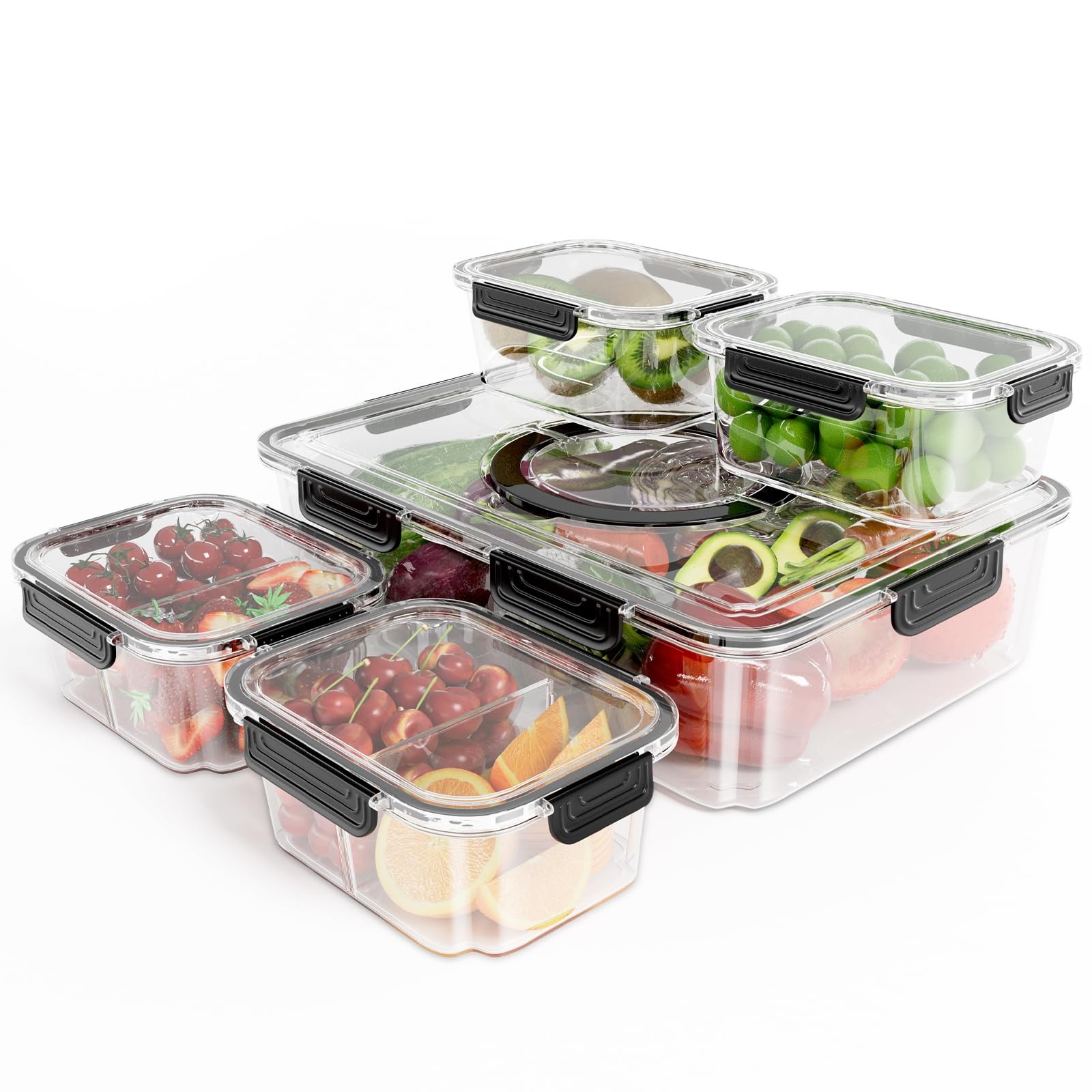 LOTKEY 5 Pack Fruit Storage Containers for Fridge, Divided Serving Tray with …