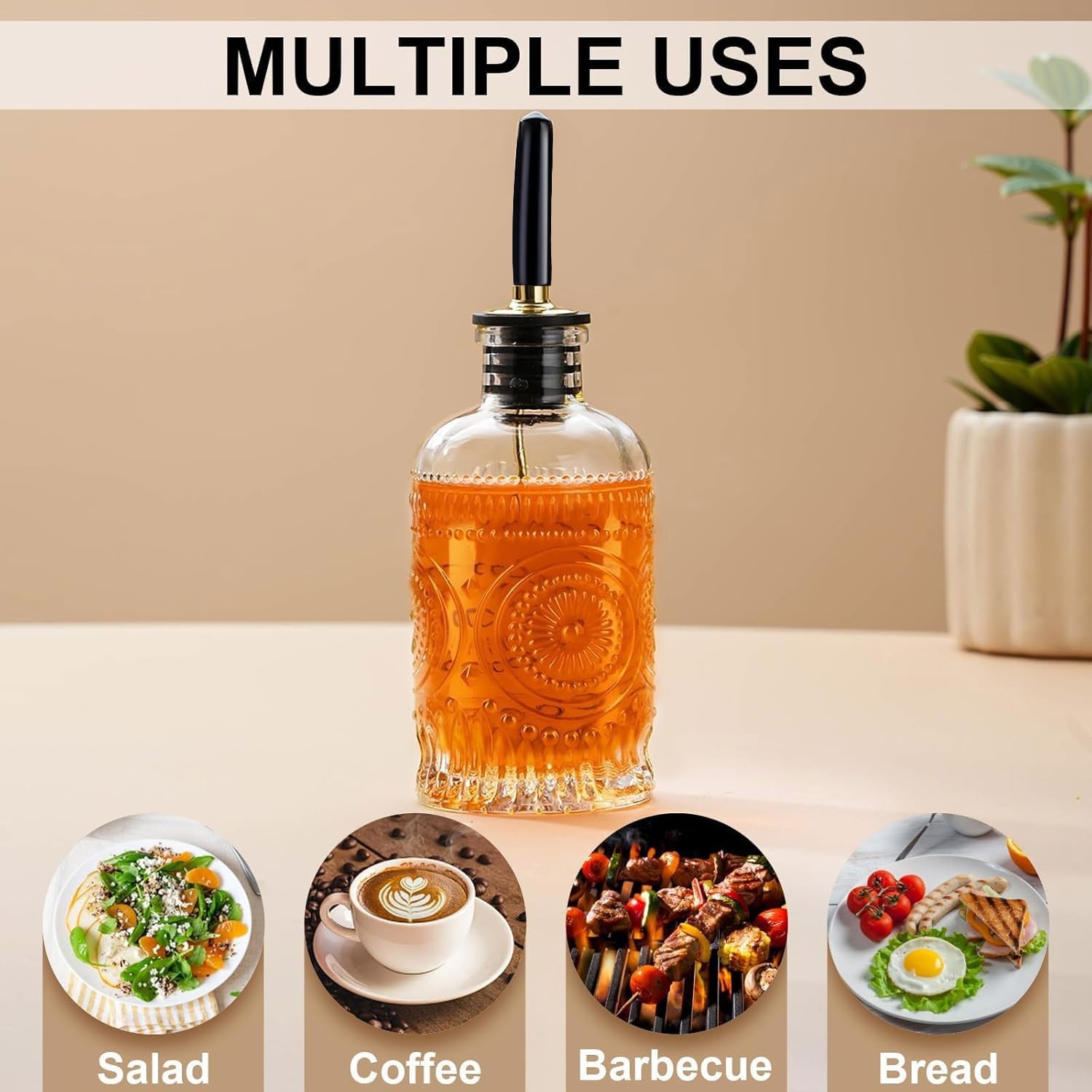 1pcs Glass Coffee Syrup Dispenser Bottles 7 OZ, Simple Syrup Bottles with Met…