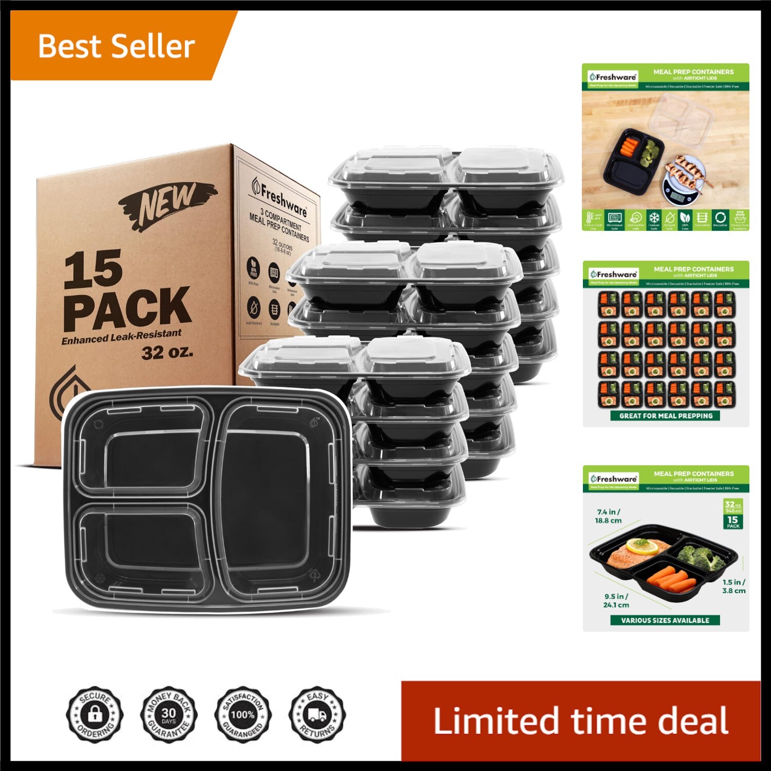 Durable BPA-Free Bento Box Set – 15 Pack Leak-Resistant & Airtight Containers