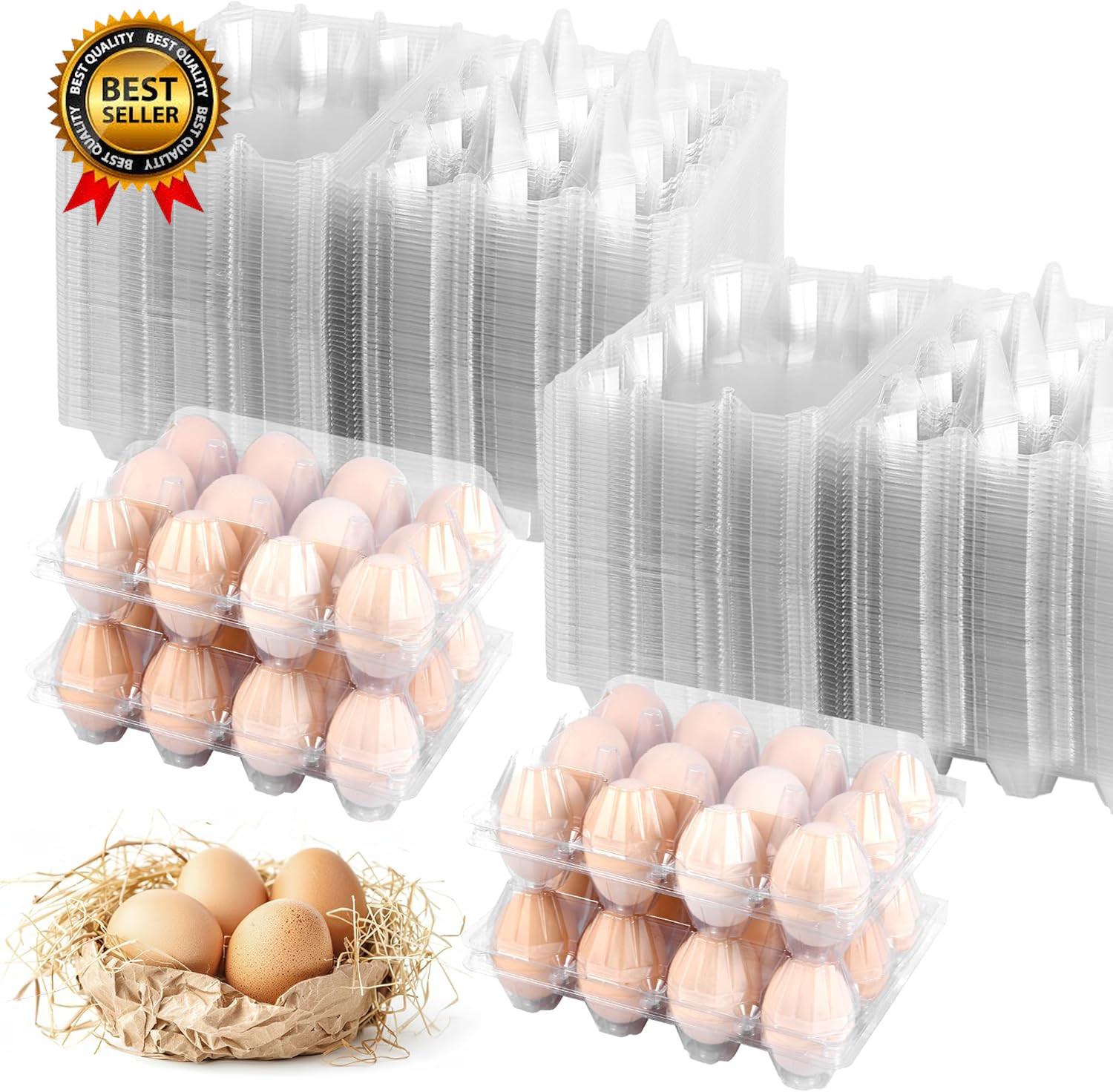 100 Pack 12 Count Plastic Egg Cartons – Bulk Cheap Clear Reusable Egg Containers