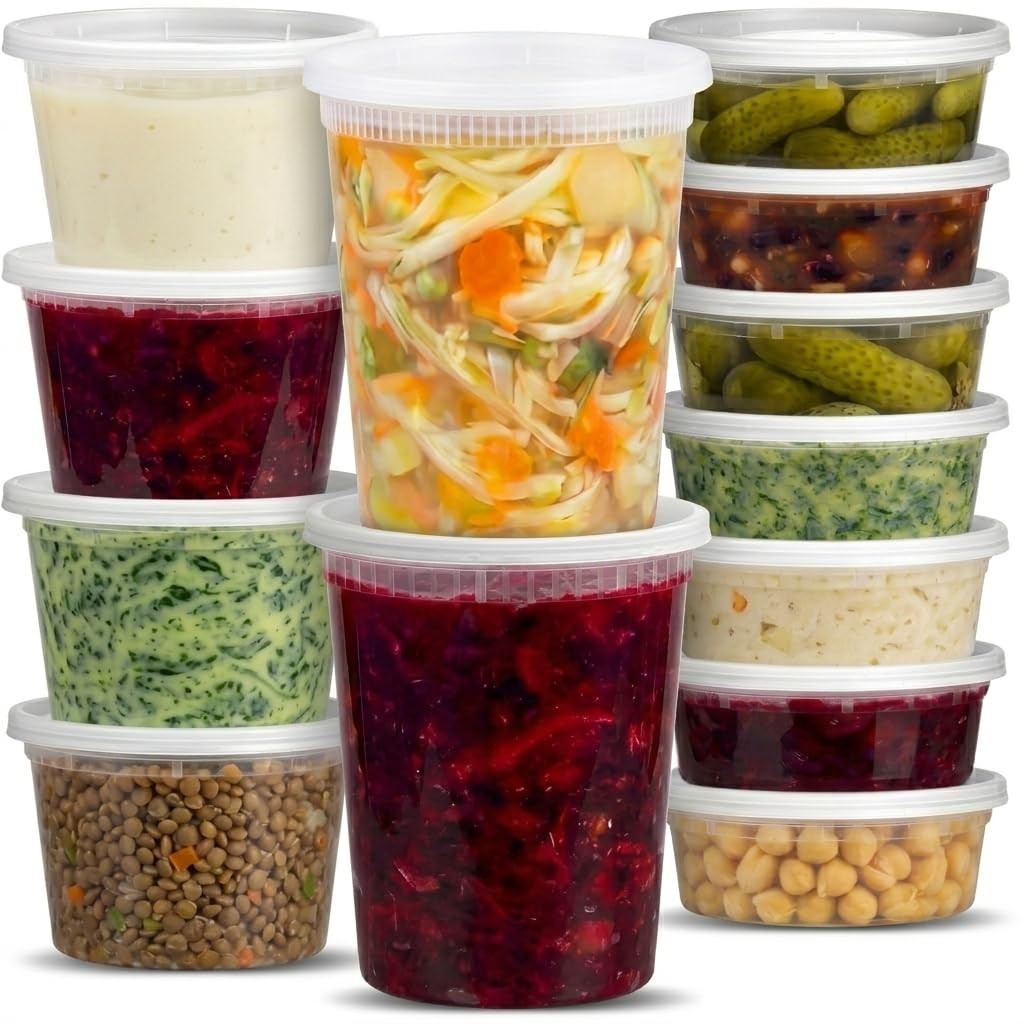 24 Sets Deli Containers with Lids – 8oz, 16oz & 32oz – Leak Proof, Microwavea…