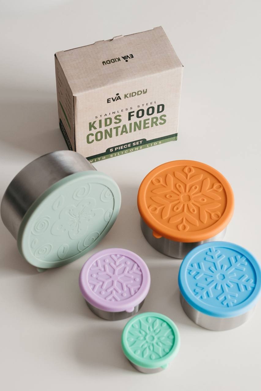 5-Piece Stainless Steel Kids Food Container Set with Silicone Lids