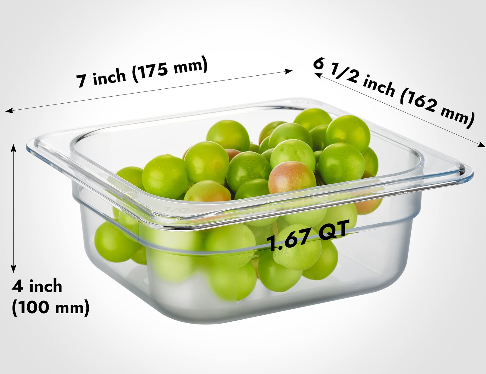 6 PCS NSF Food Pans 1/6 Size 2 1/2 Inch Deep Commercial Clear Plastic