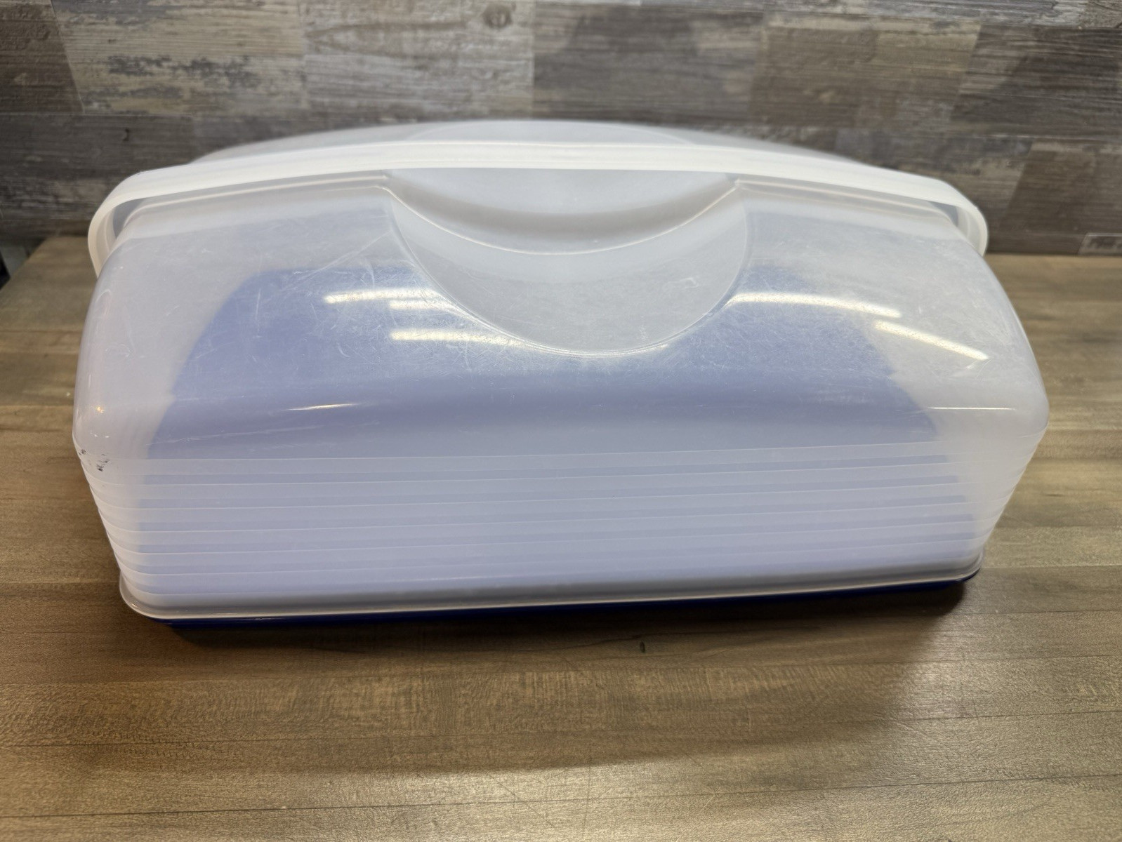 Tupperware Bake ’N Take Cake Carrier Cupcake Holder Blue Reversible Base (b9)