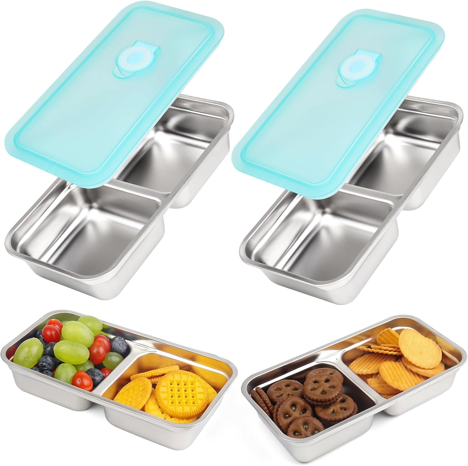 Stainless Steel Snack Containers, 2 Pack Grab and Go Snack Containers Reusable,