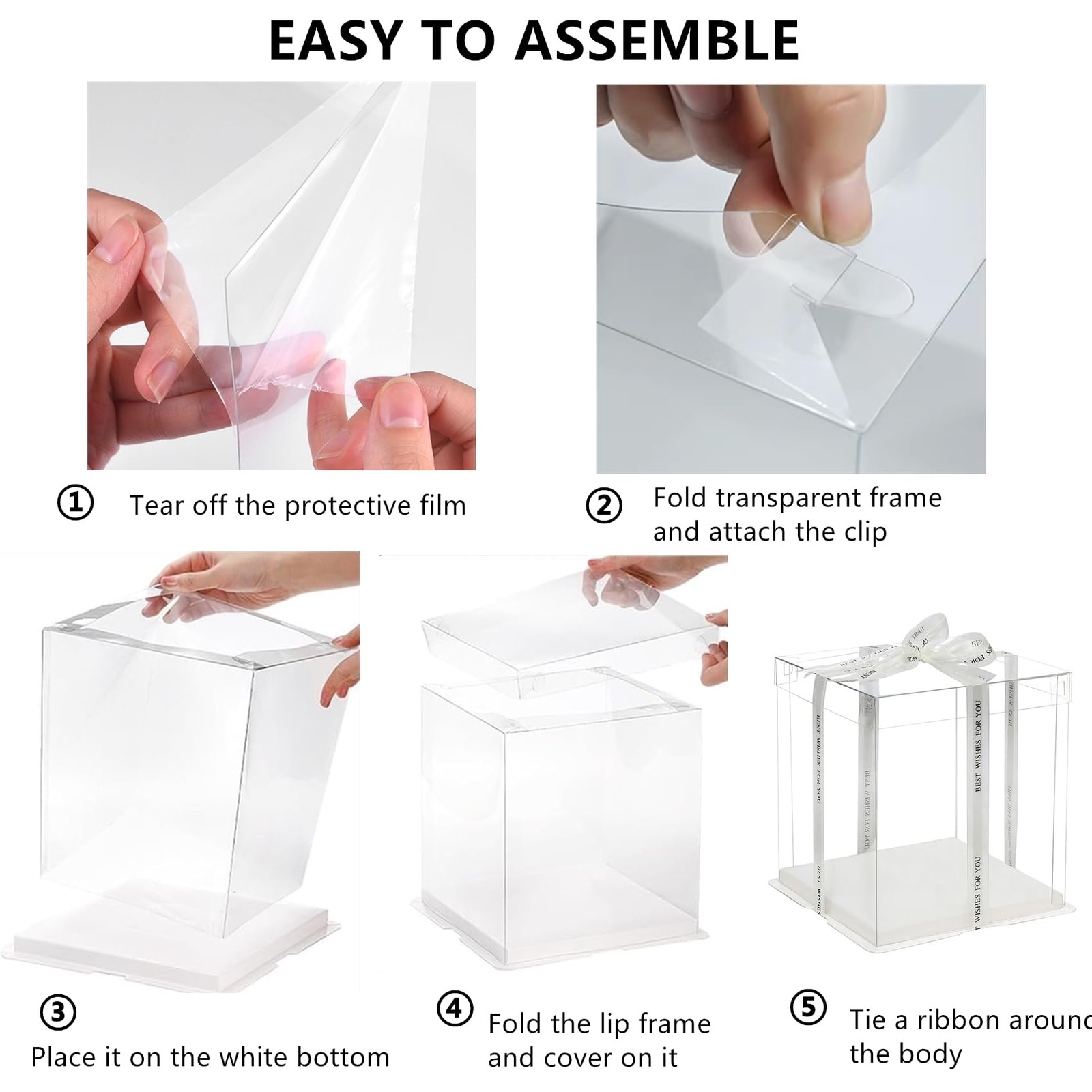 6 Pack Clear Cake Box, 2-Layer Transparent Cakes Box with Ribbon, 10″ X 10″ X…