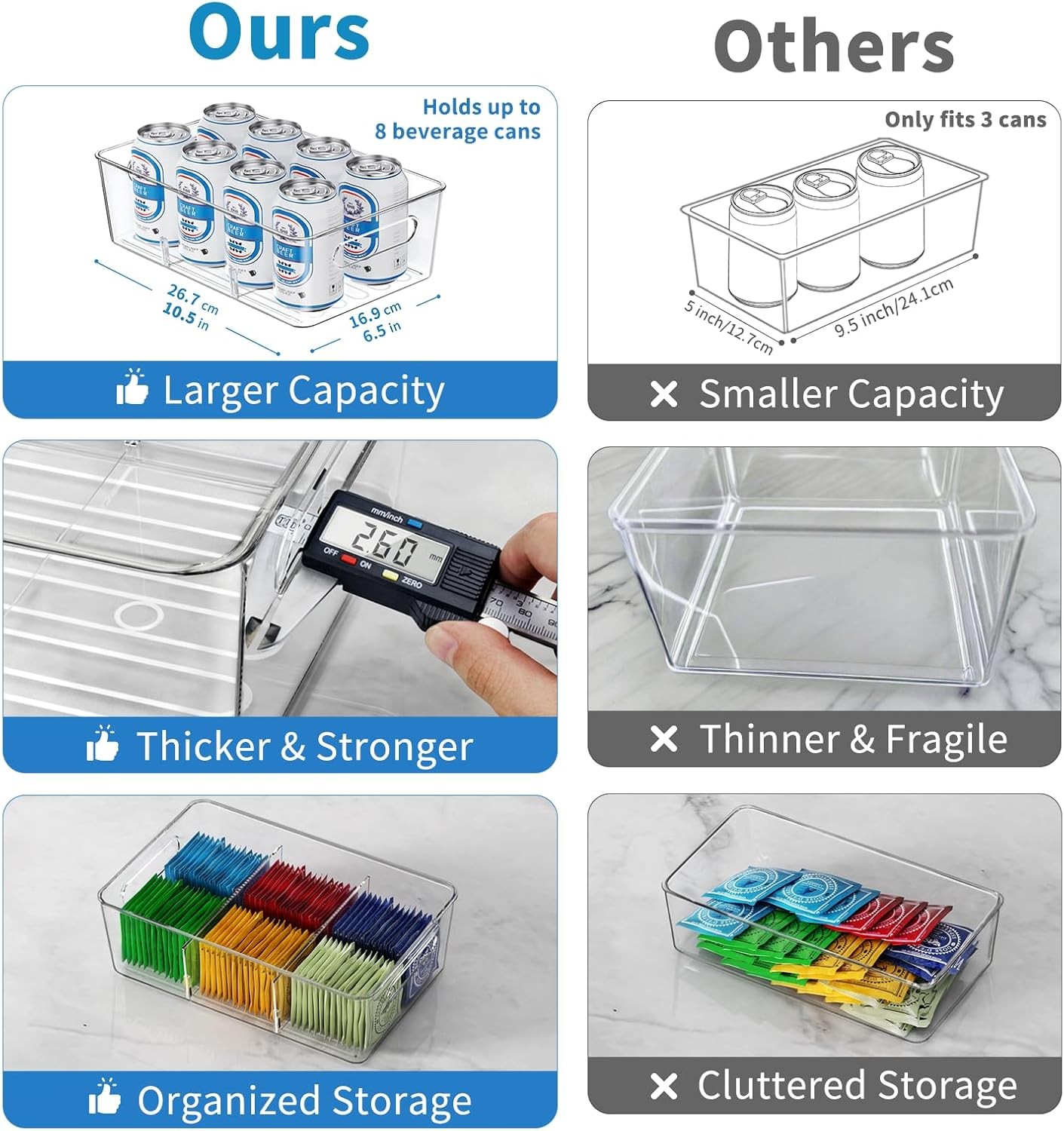 6-Piece,Storage Container Set,Ideal for Kitchen and Refrigerator Organization