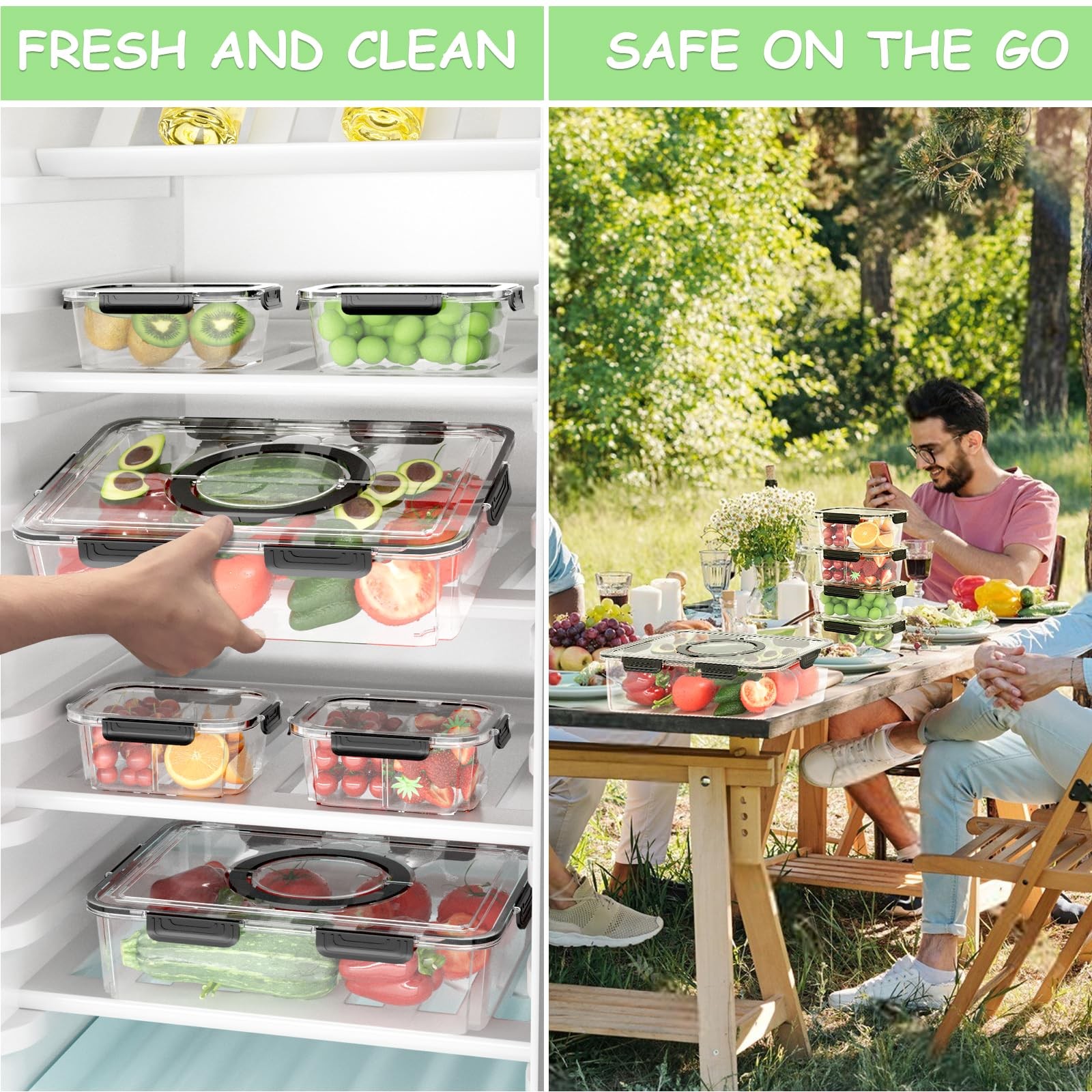 LOTKEY 5 Pack Fruit Storage Containers for Fridge, Divided Serving Tray with …