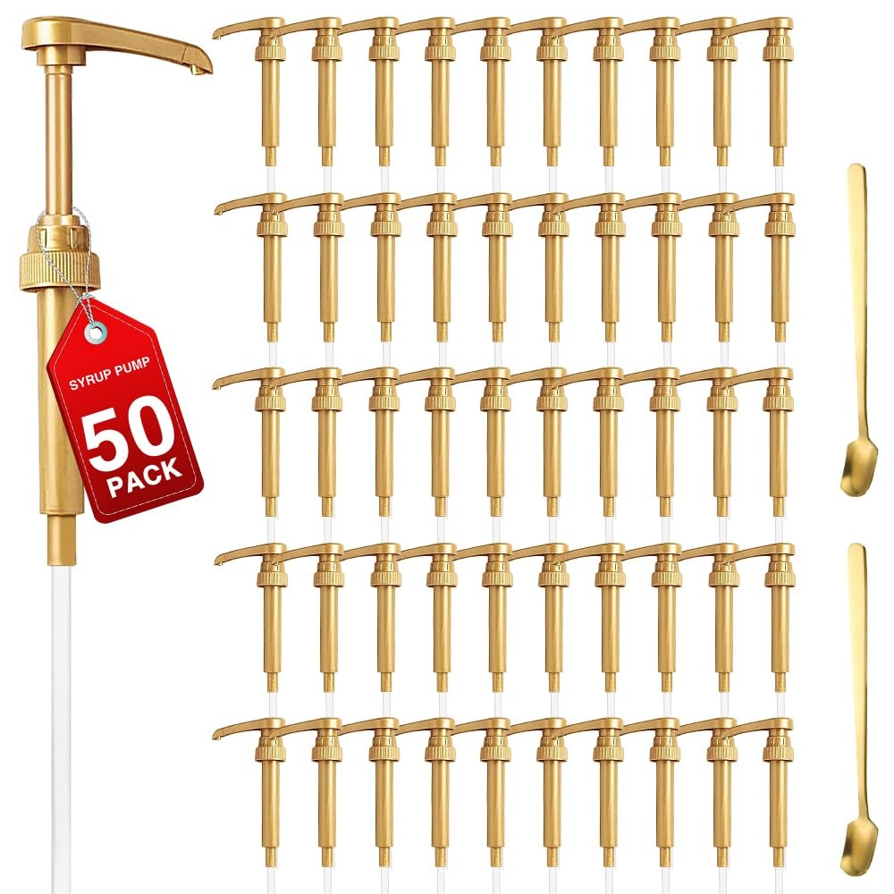 50 Pcs Gold Coffee Syrup Pump Dispenser, Compatible with 25.4 Oz/750 ml Bottl…