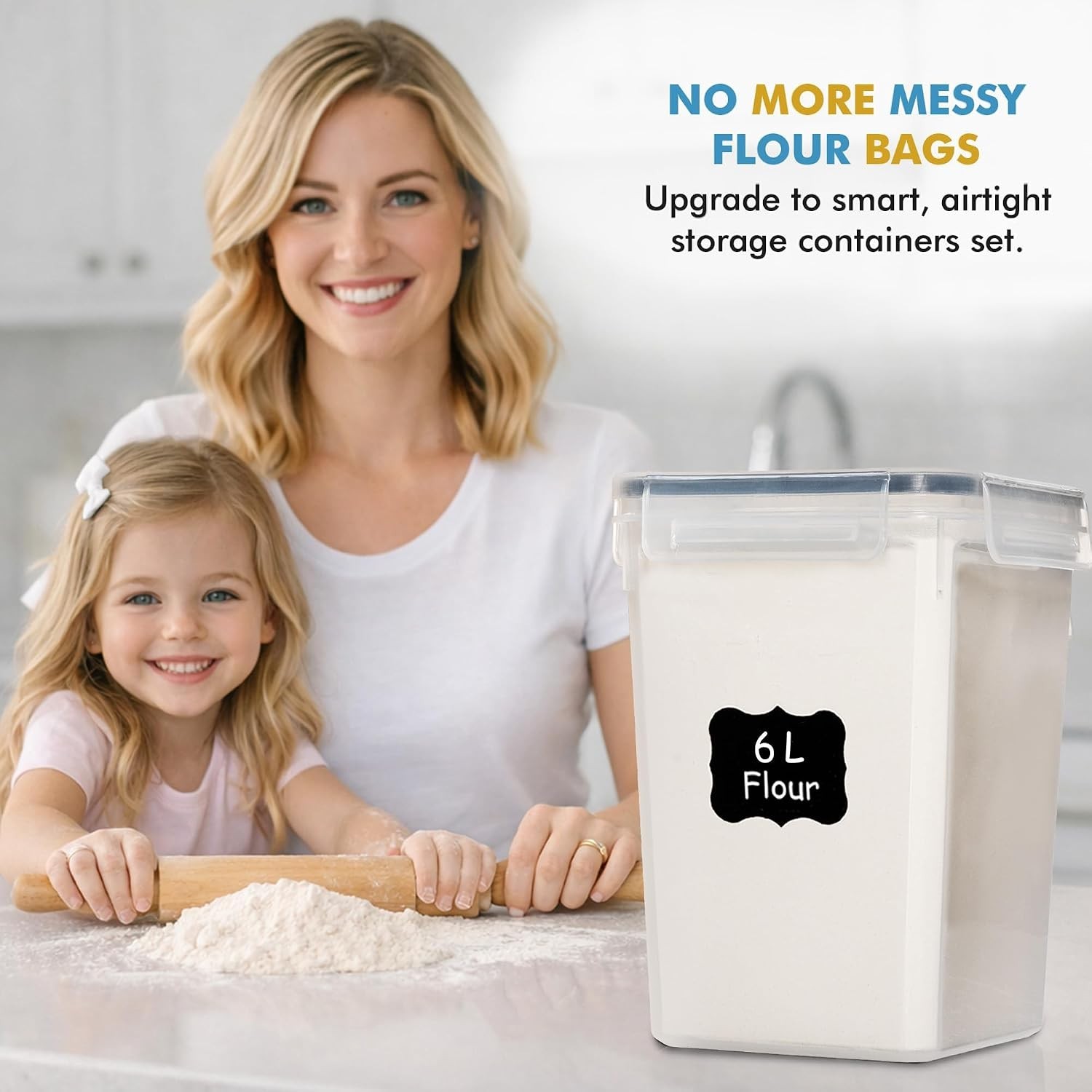 Flour Sugar Storage Containers Set of 3 6L, 2.9L, 1.1L Large Airtight Food St…