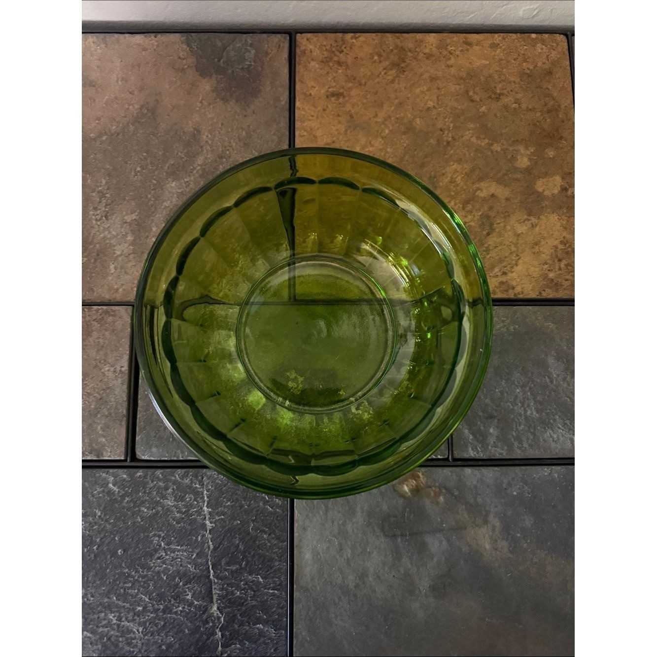 Olive Green Glass Serving Bowl 7in