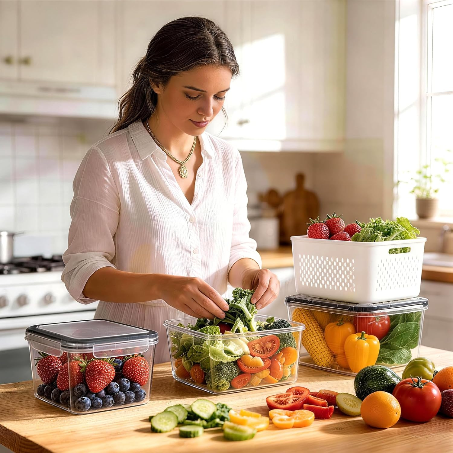 5 Pack Fruit Storage Containers for Fridge, Plastic Fruit Containers for Fridge