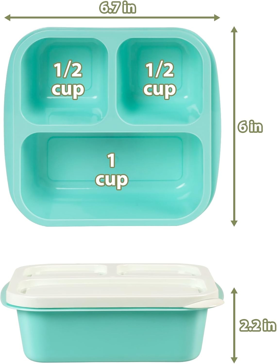 Snack Box Container with lids, Reusable 3 Compartment Bento Lunchable Container