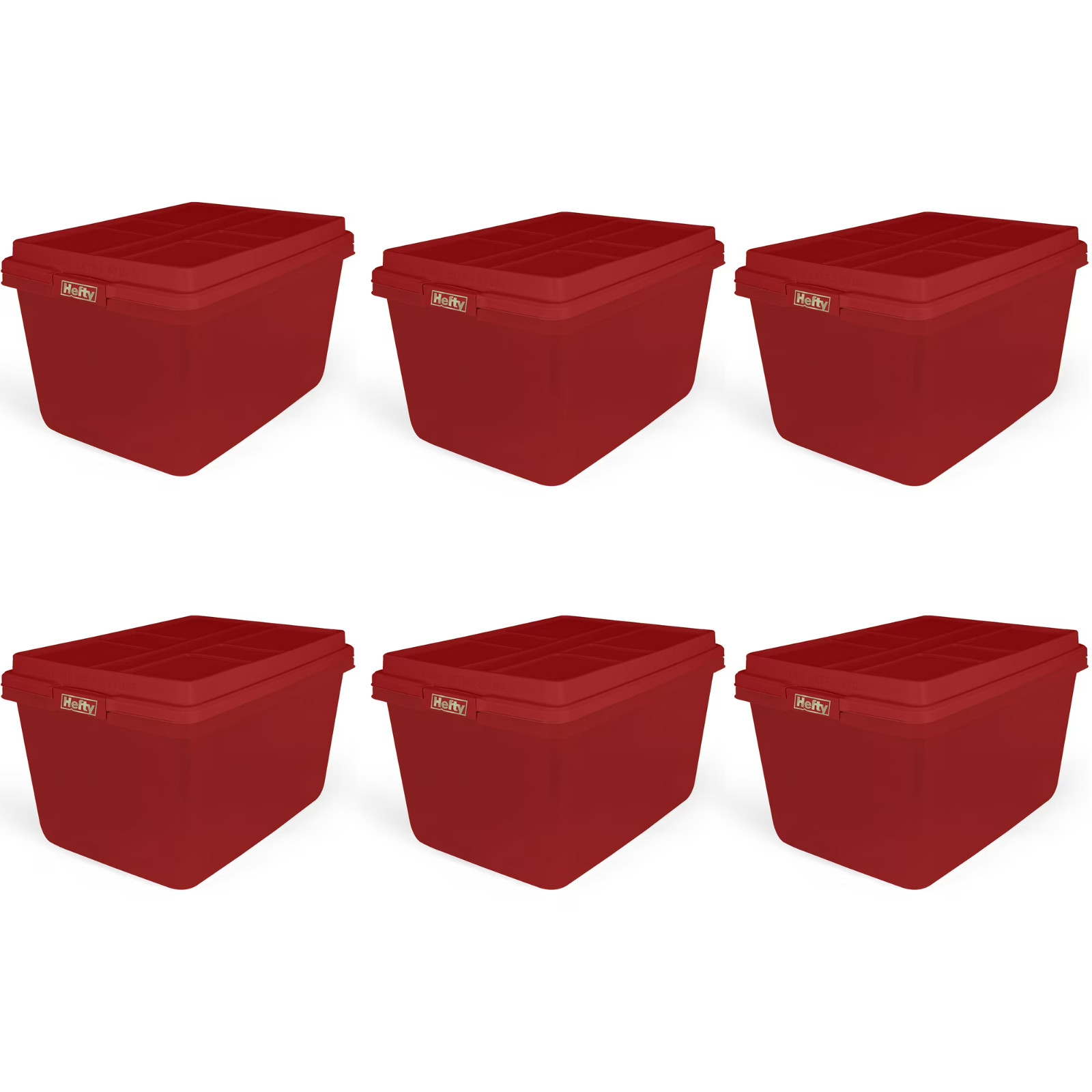 Set of 6 Hefty 18 Gallon Plastic Storage Container with HIRISE Lid, Holiday Red