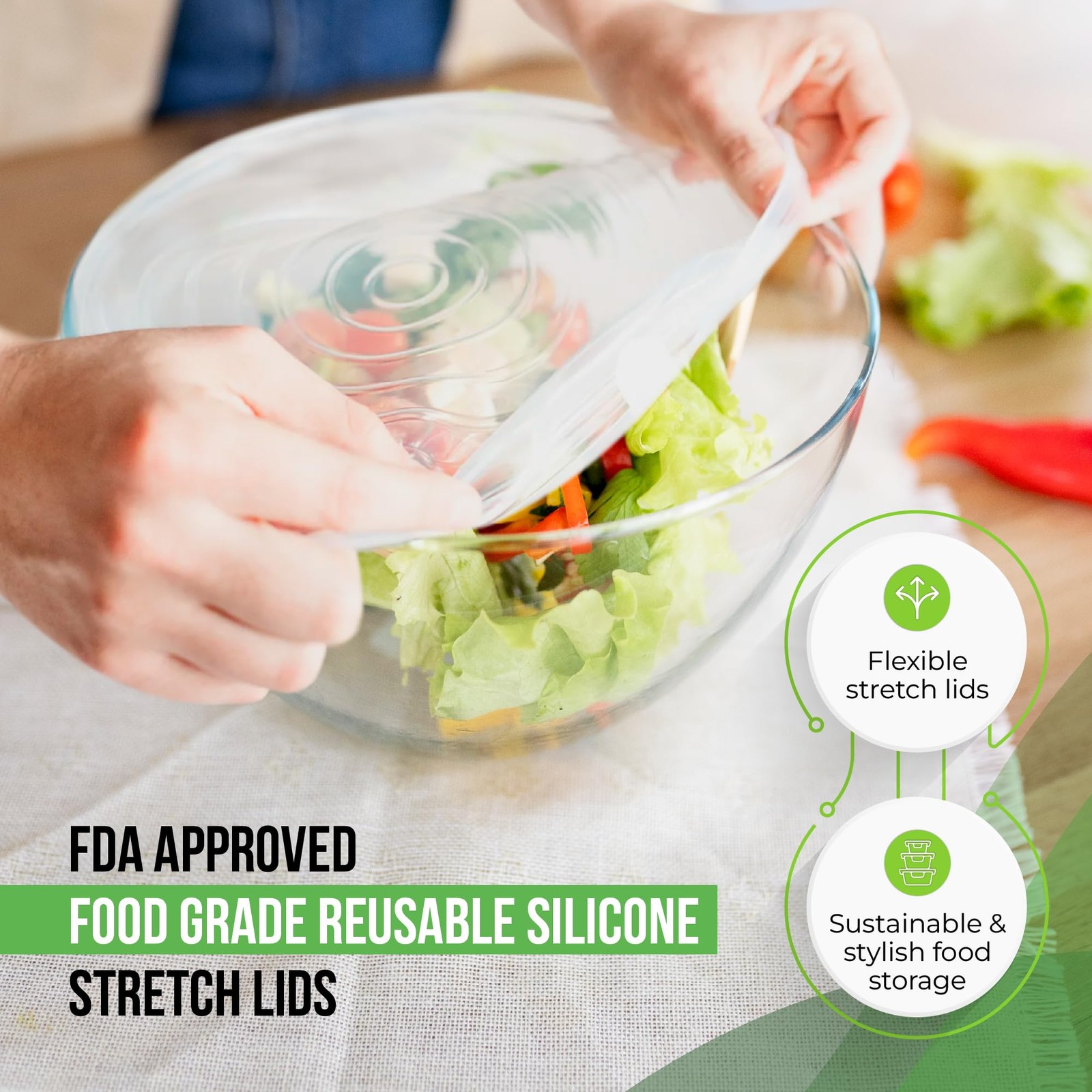Reusable Silicone Stretch Lids for Food Storage in Fridge – Elastic Heat-Resi…