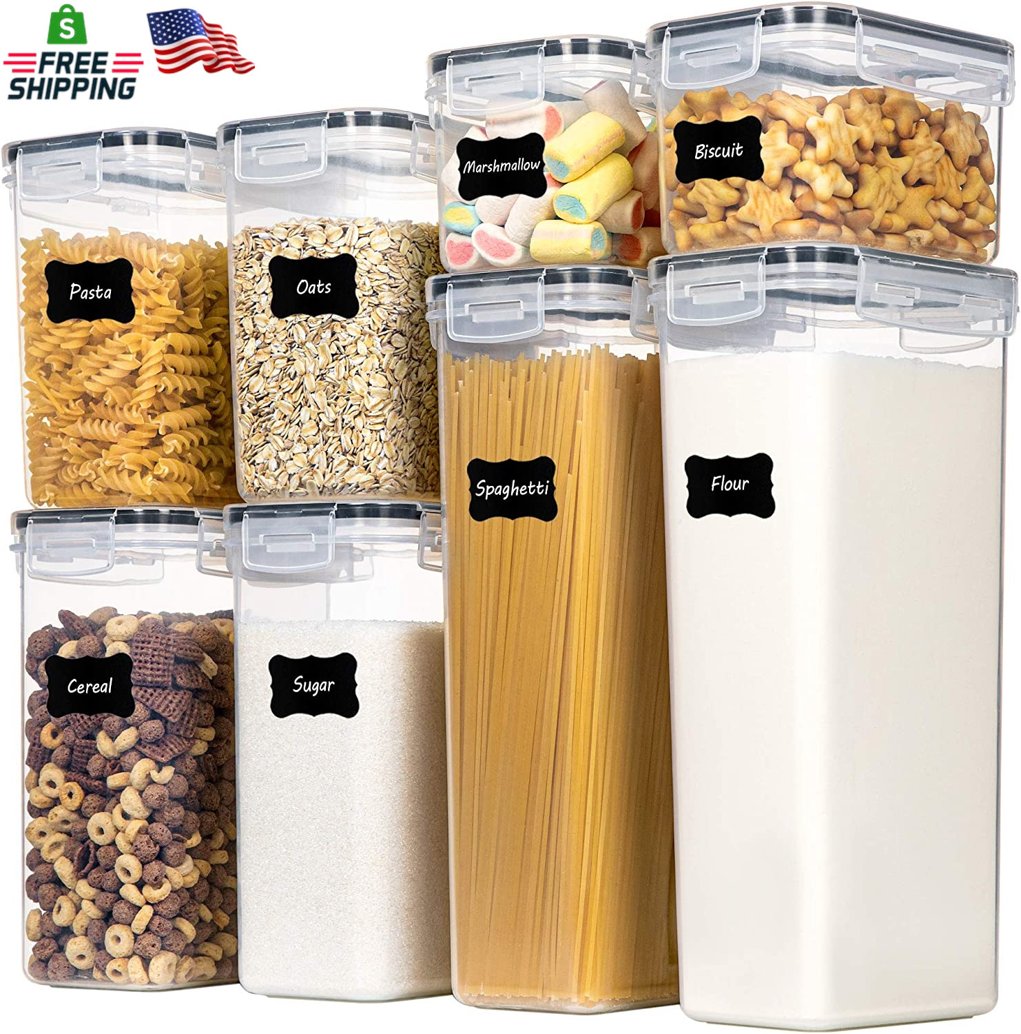 Unbranded VERO Safe 8 PCS Airtight Food Storage Containers Plastic Pantry Canist