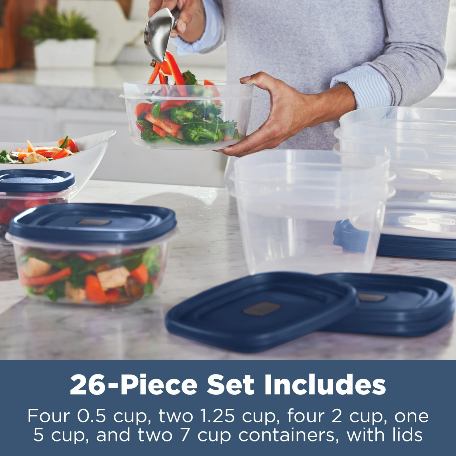 RUBBERMAID Food Storage Container Set w/EASY FIND LIDS 26-PC, S.E BLUE , Vented