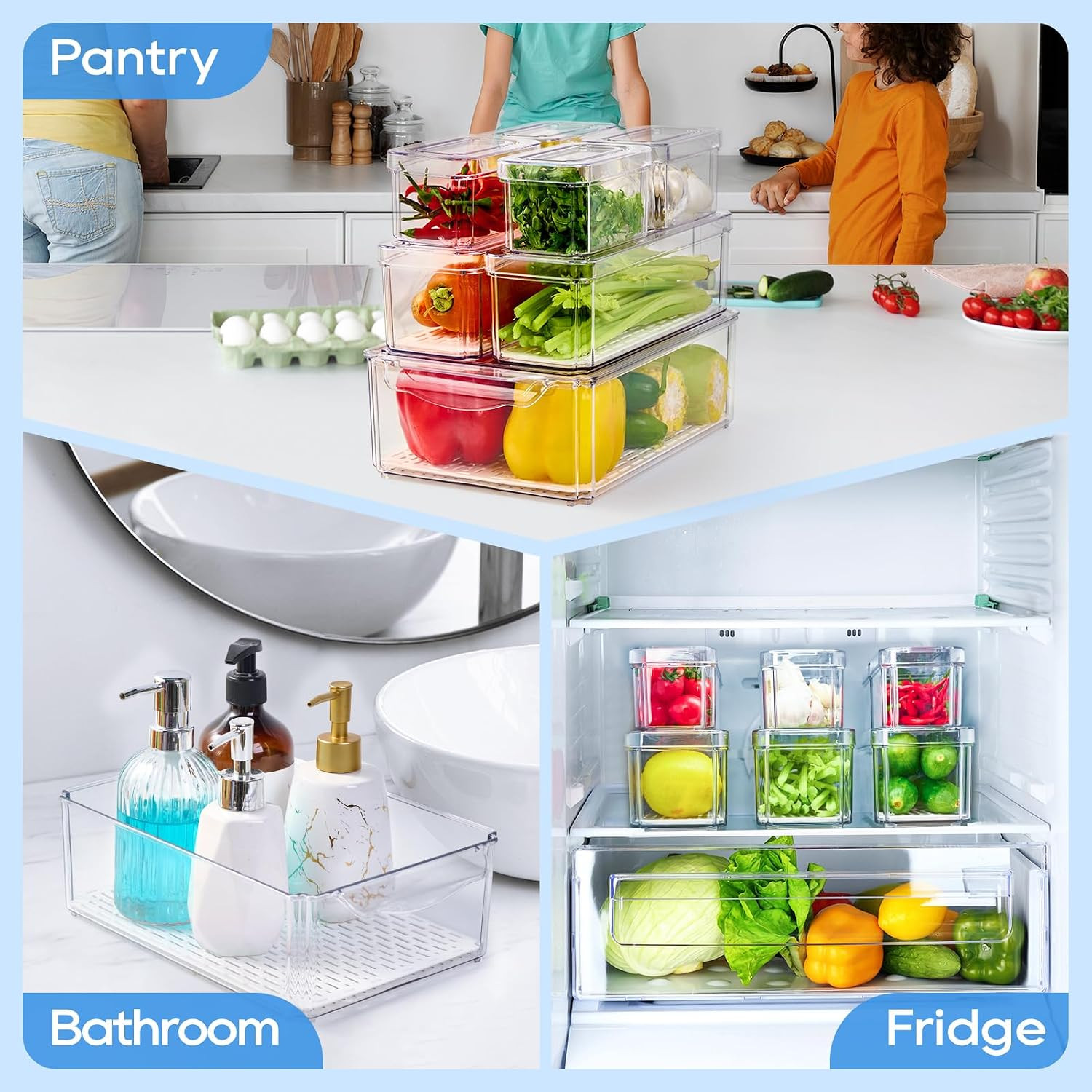 Jollypack 14 Pack Fridge Organizers, Refrigerator Organizer Bins with Lids, BPA