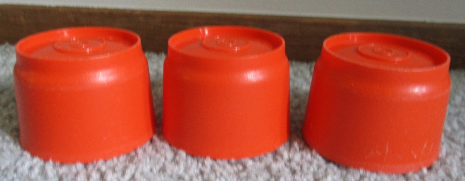 Vintage Tupperware Set of 3-Orange Snack Cups-4 oz. #1229 & Lid Seals #297