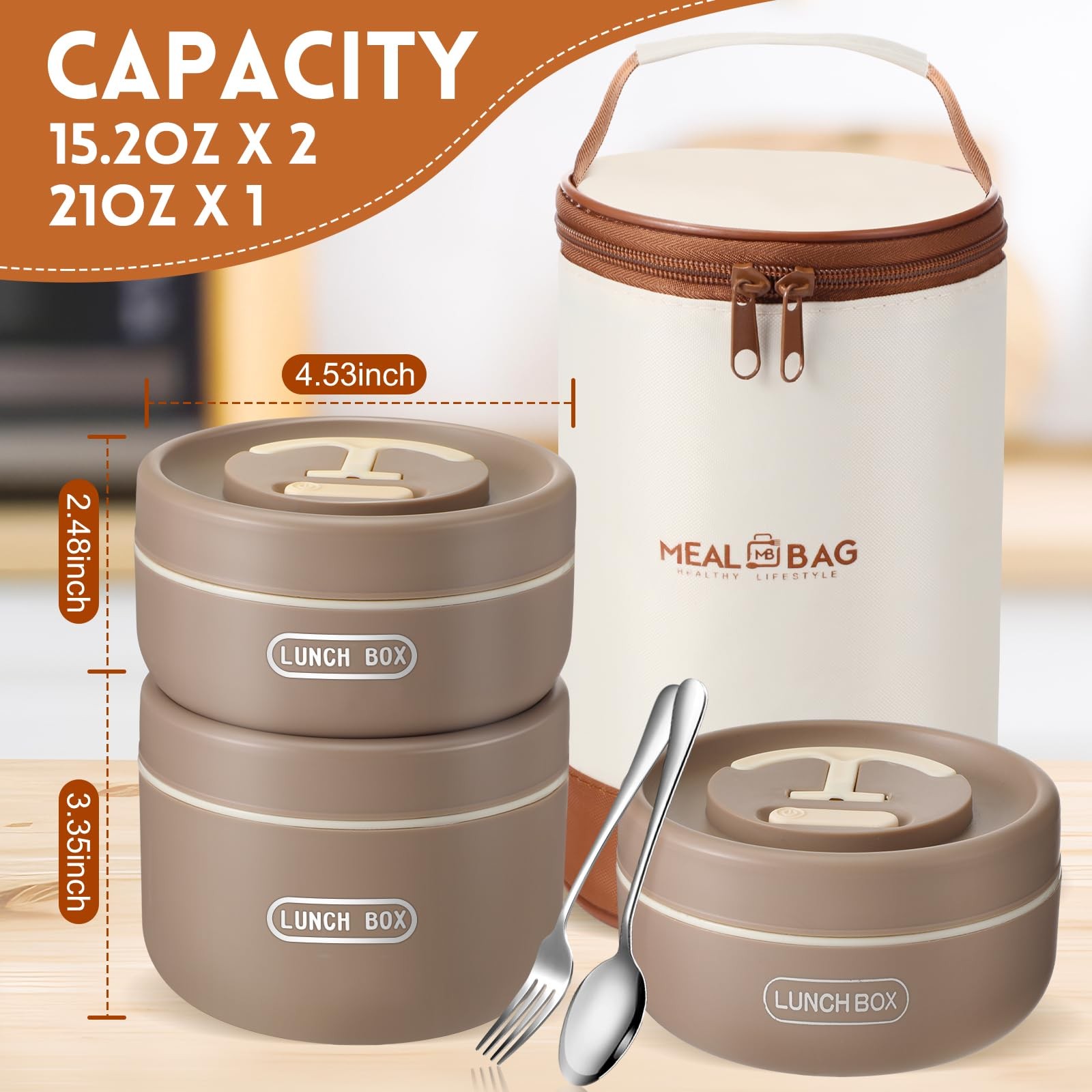 Dandat 3 Pcs Insulated Lunch Container Set, Stackable Stainless Steel Bento Box