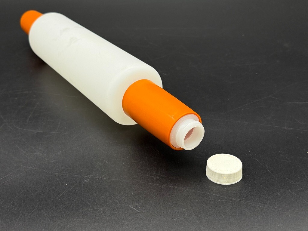 Vintage 16″ Fillable TUPPERWARE Rolling Pin 9″ Body 3″ Handles with Cap