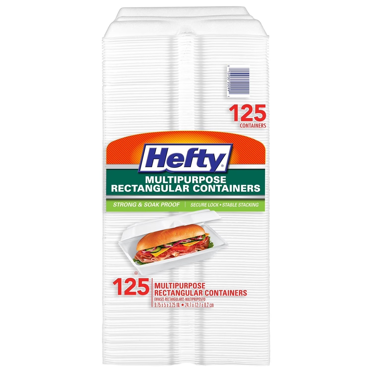 Hefty Food Service Containers Rectangle 9 3/4″ x 5″ x 3 1/4″ 125 ct.