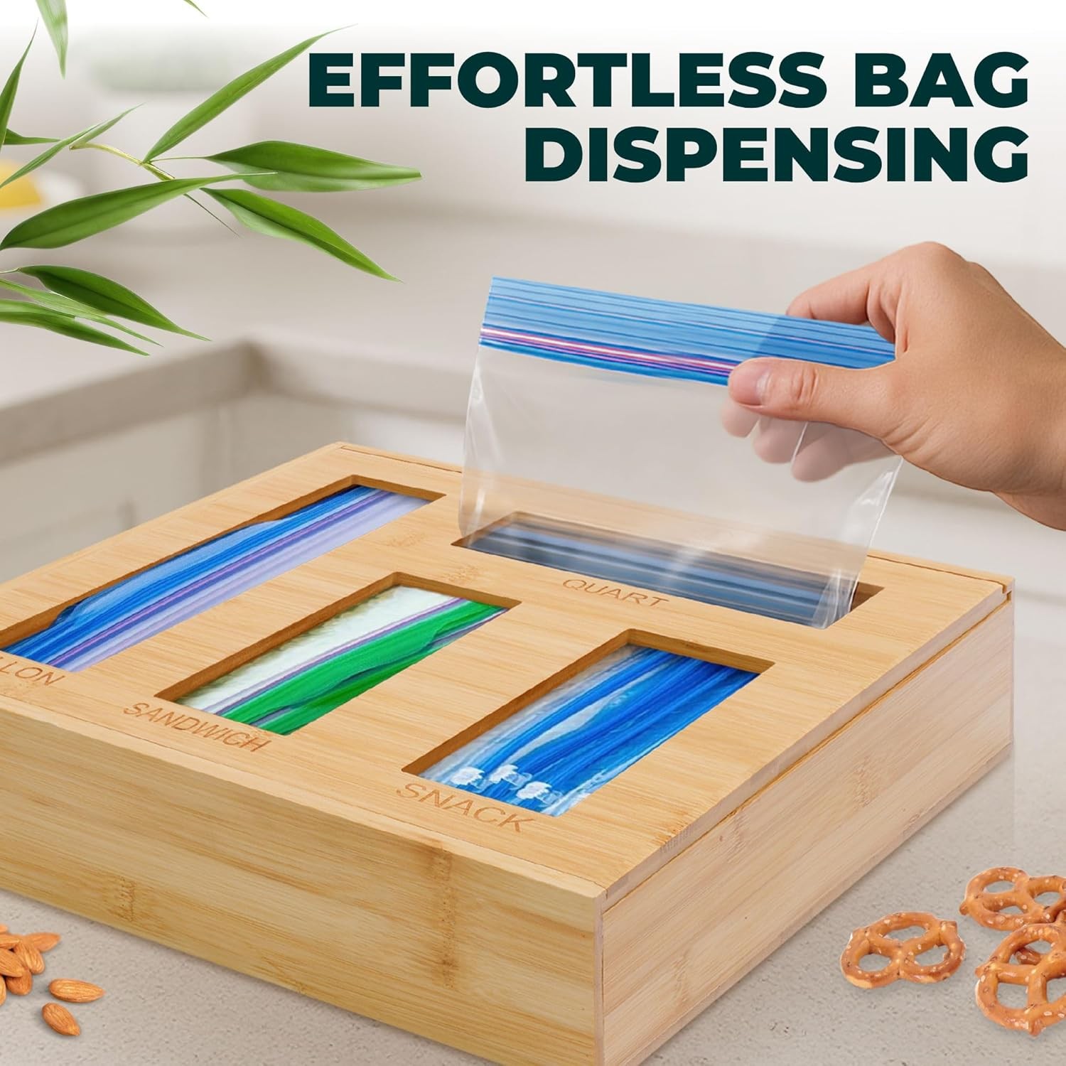 Bamboo Kitchen Drawer Storage Organizer, Multifunctional Holder for Plastic Wrap