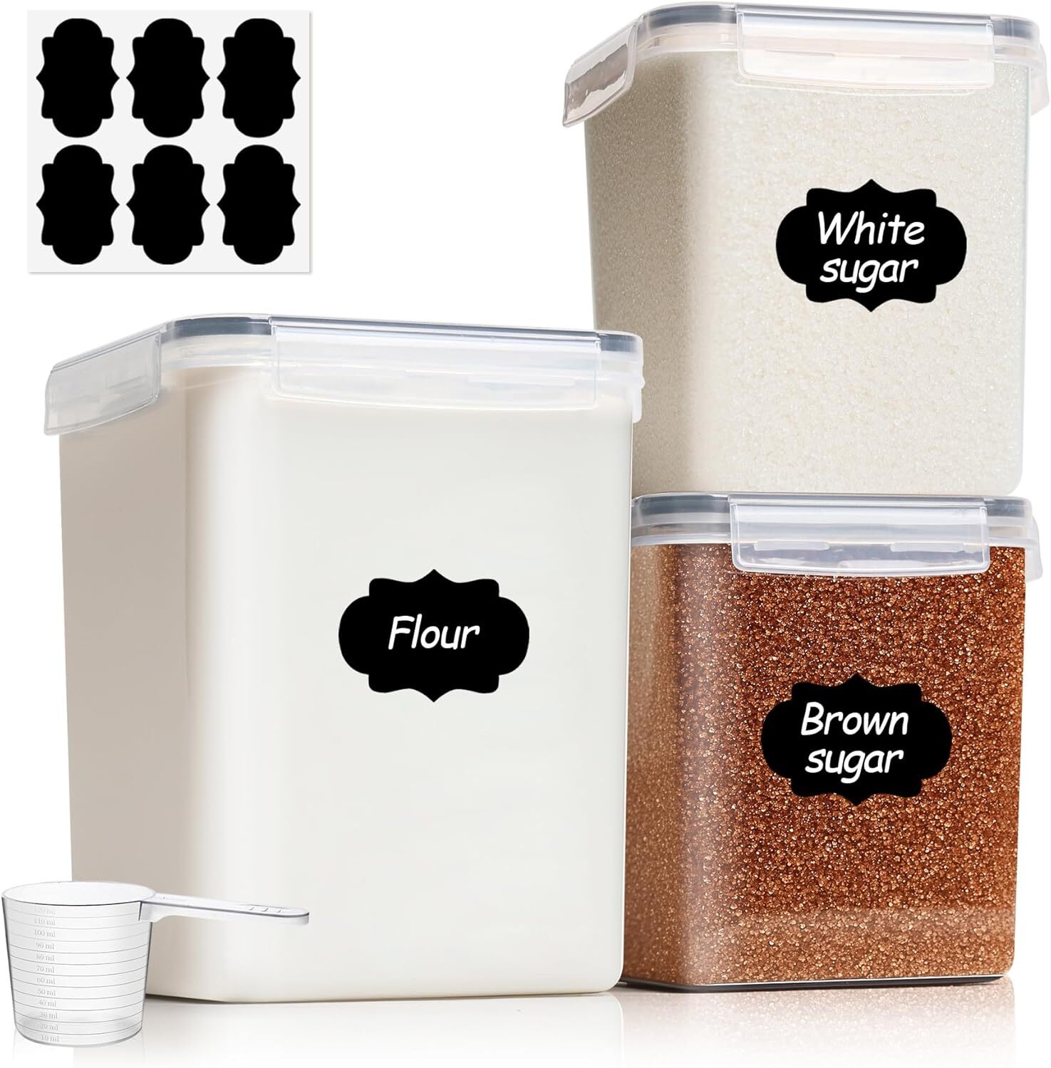 Flour Sugar Storage Containers Set of 3 (5.2L/166oz) (2.5L/78oz*2), Airtight