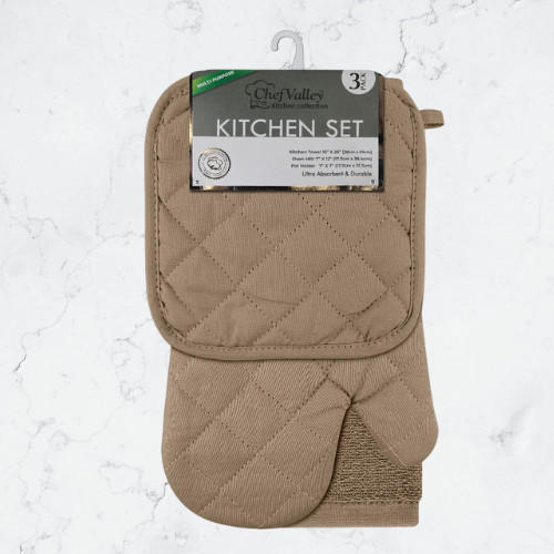 3PC Heat Resistant Kitchen Set + 12PC Wash Cloths Solid Color