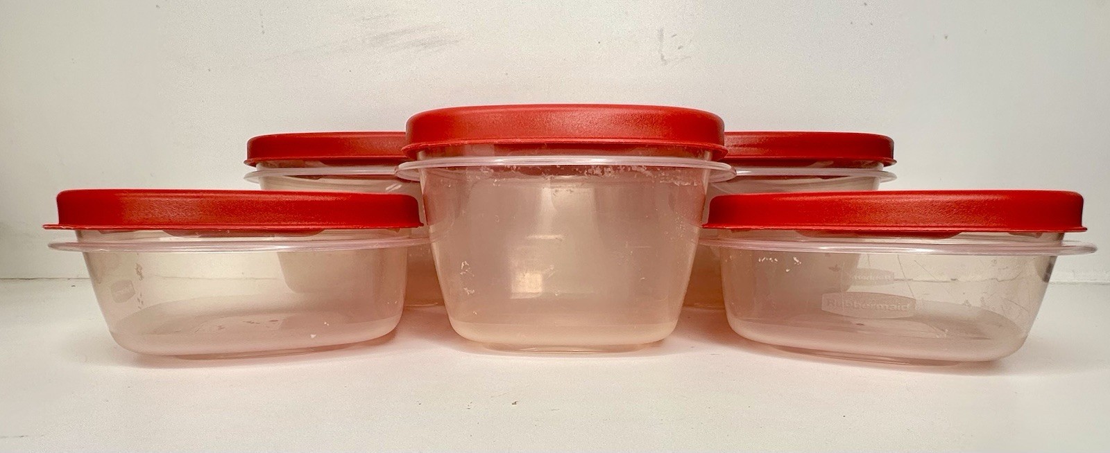 Rubbermaid Containers Red Lid~Stackable~5 Total 2 Five Cups, 1 Two Cup, 2 1.25C