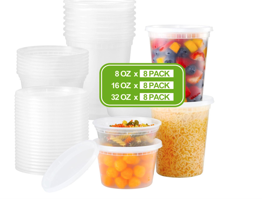 24 Sets Plastic Deli Food Containers With Lids, 8 oz 16oz 32oz Variety pack, Air