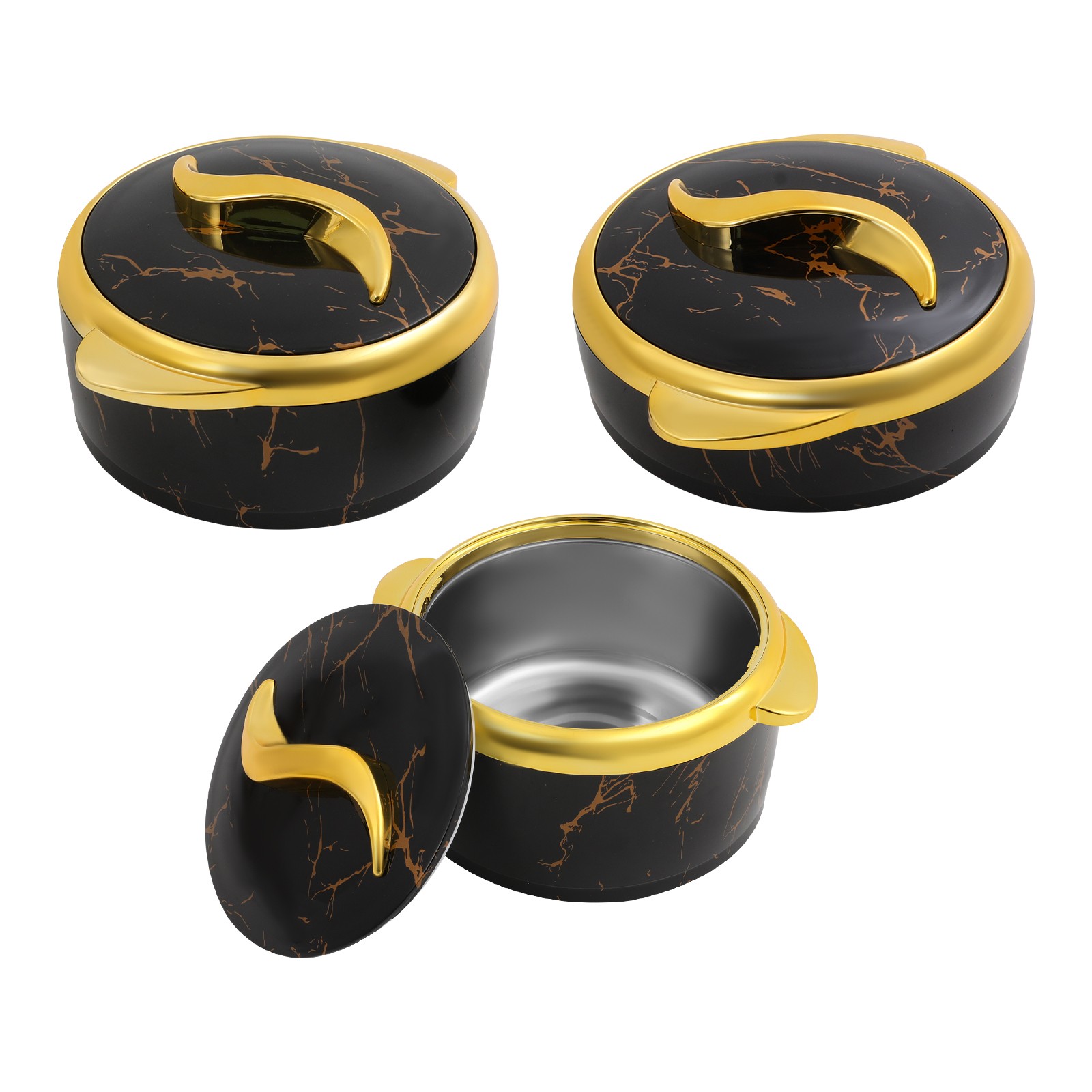 3PCS Insulated Containers Round Thermal Dish Set Hot&Cold Food w/ Lids