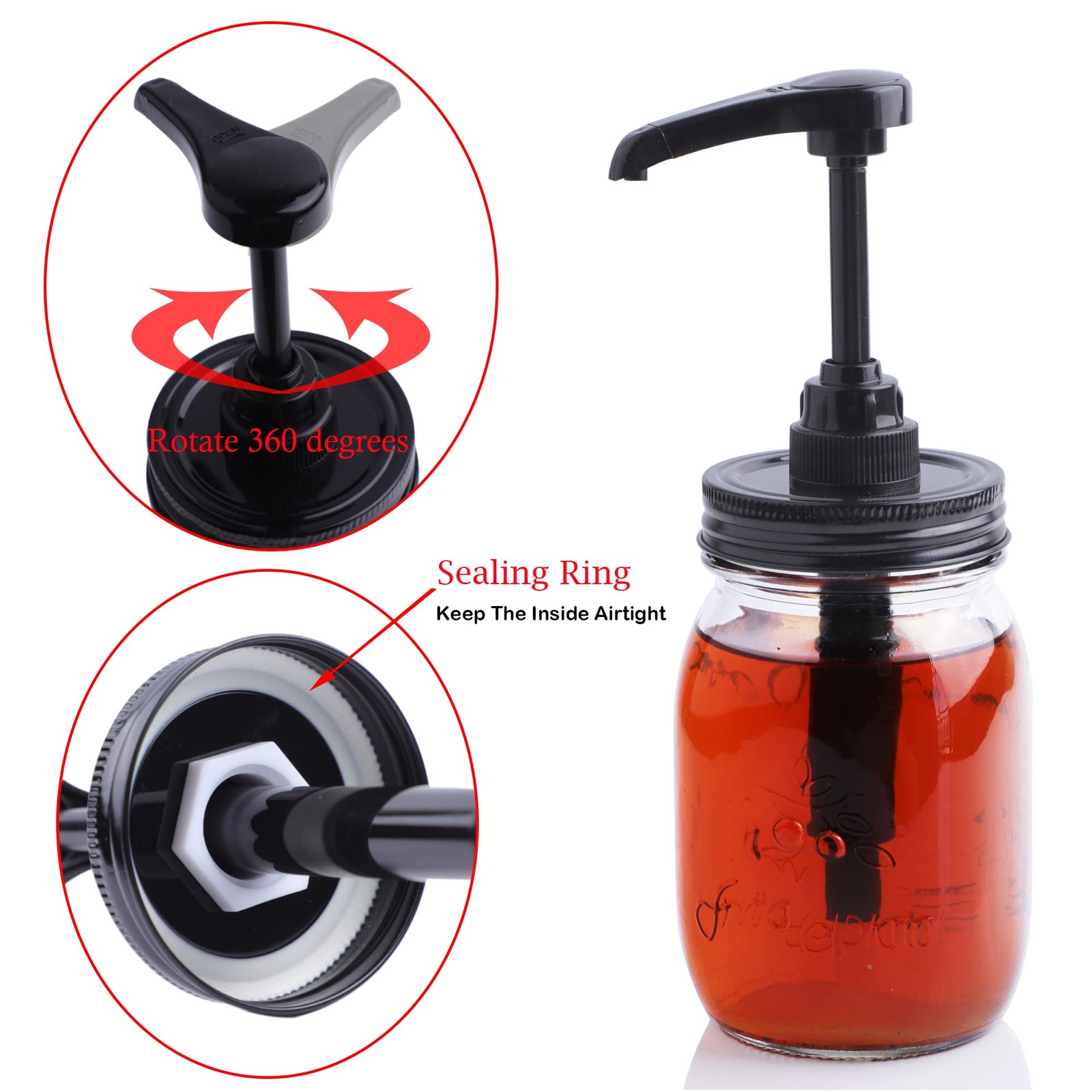 Mason Jar Syrup and Sauce Dispenser Pump Lids Regular Mouth 2 Pack