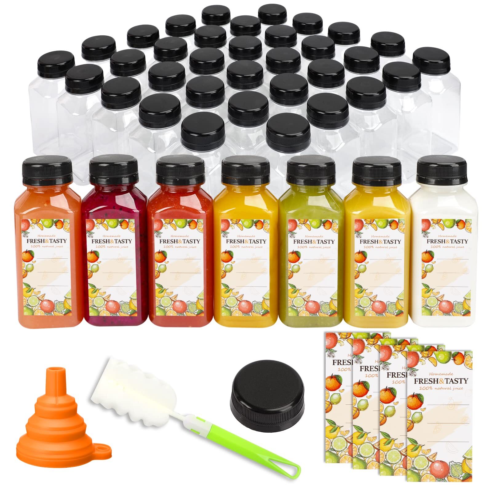 48pcs 8oz Plastic Juice Bottles with Black Caps Empty Reusable Clear Bottles …