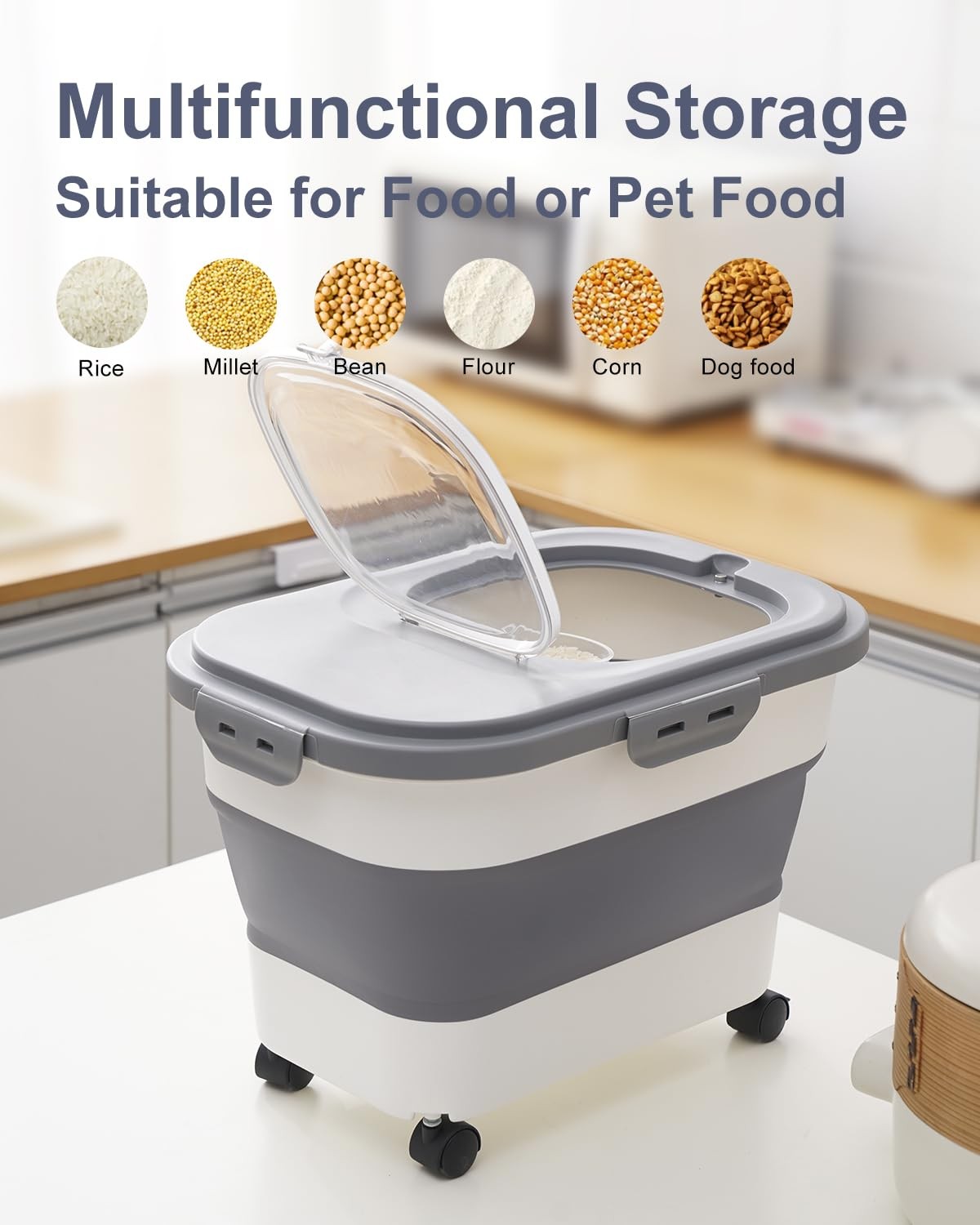 DDMOMMY 20-30 Lbs Rice Storage Container,Collapsible Large, Grey/20-30LBS