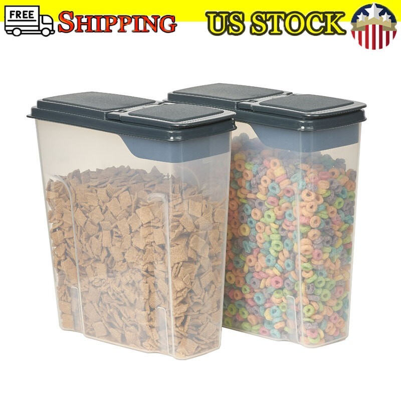 2 Pack Cereal Keeper Plastic 24 Cup Food Storage Container w/ Lid Organization