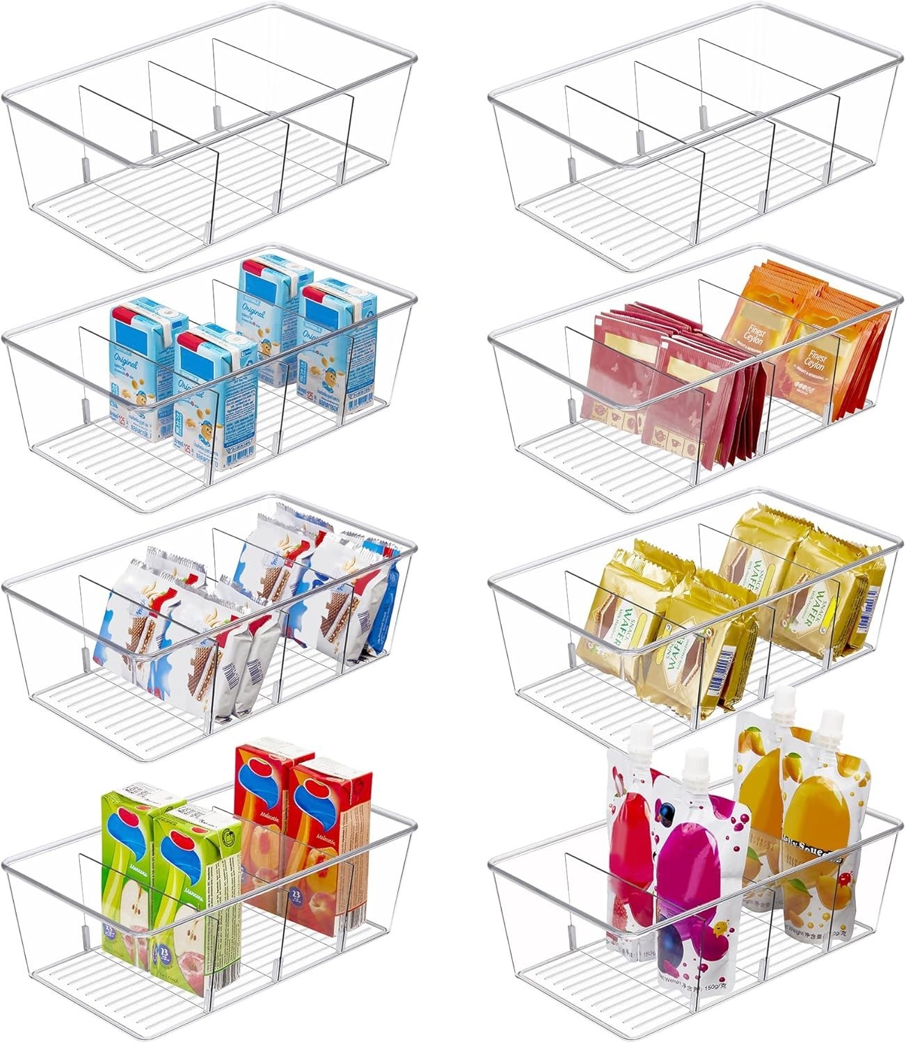 8 Pack Food Storage Organizer Bins, Clear Plastic Bins for Pantry, Kitchen, F…