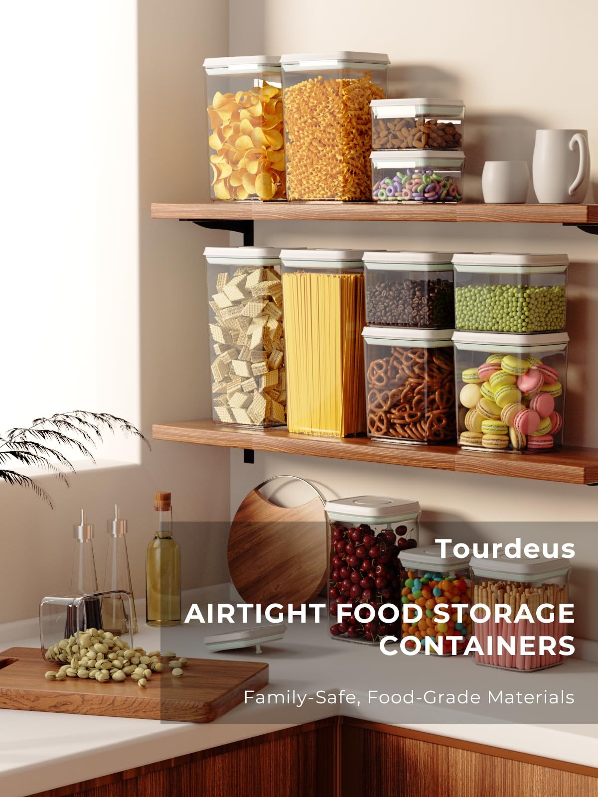 Airtight Food Storage Containers with Lids, Pop Top Kitchen Pantry Organizers…