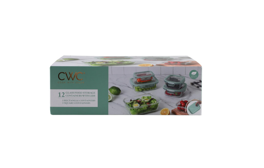12 pcs Glass Food Storage Container Set w Lids, Airtight & Leakproof, Sage Green
