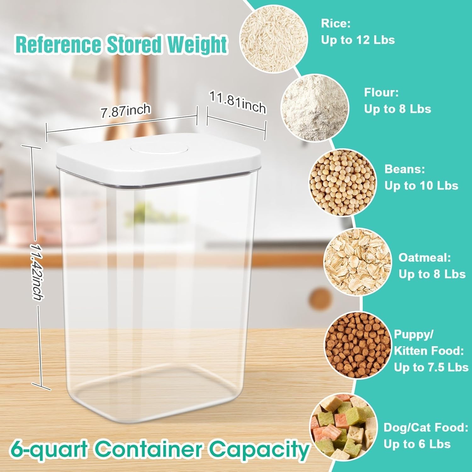 Rice Container -12 Lbs / 6 Qt Flour Storage Container W/ Airtight Pop Up Lid
