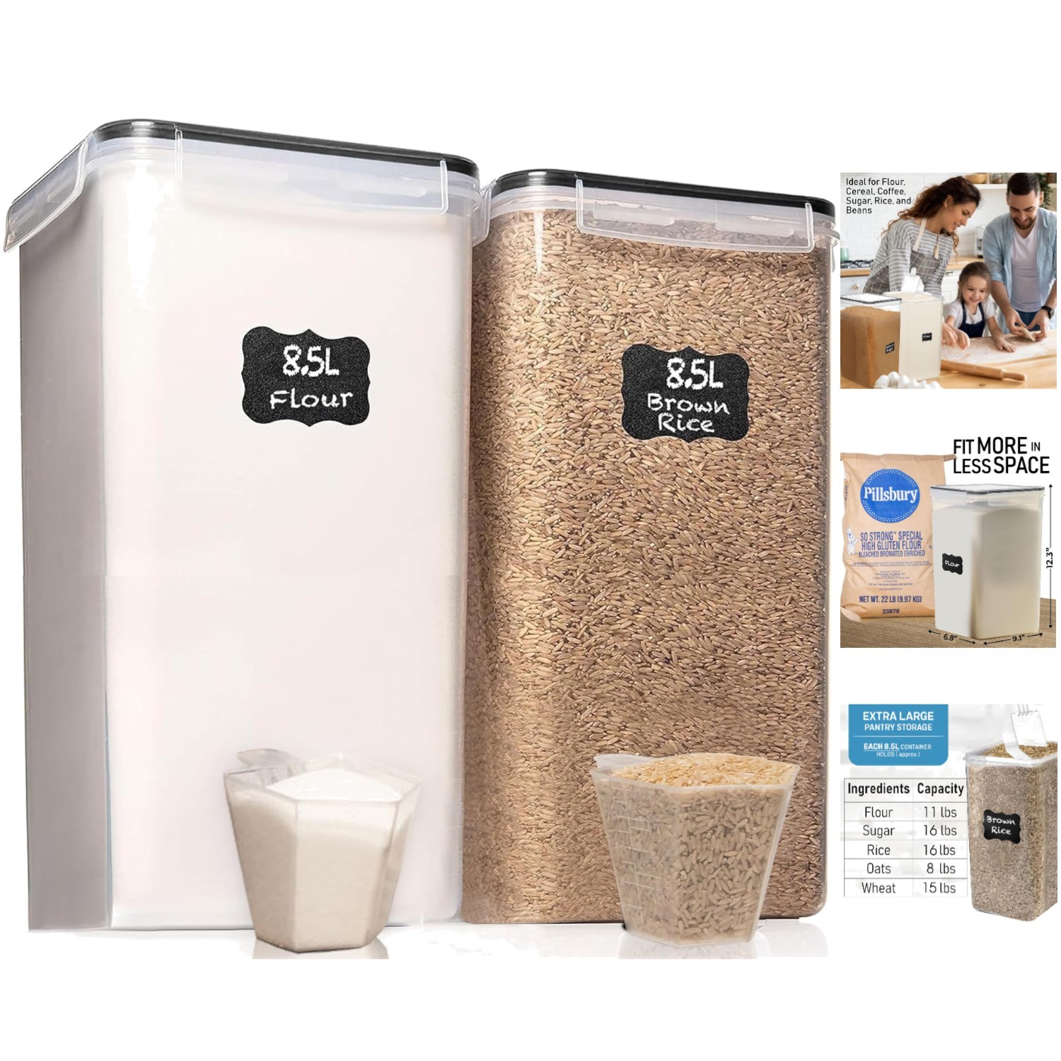 8.5L Stackable Food Storage Containers Set with Airtight Lids & Measuring Cups