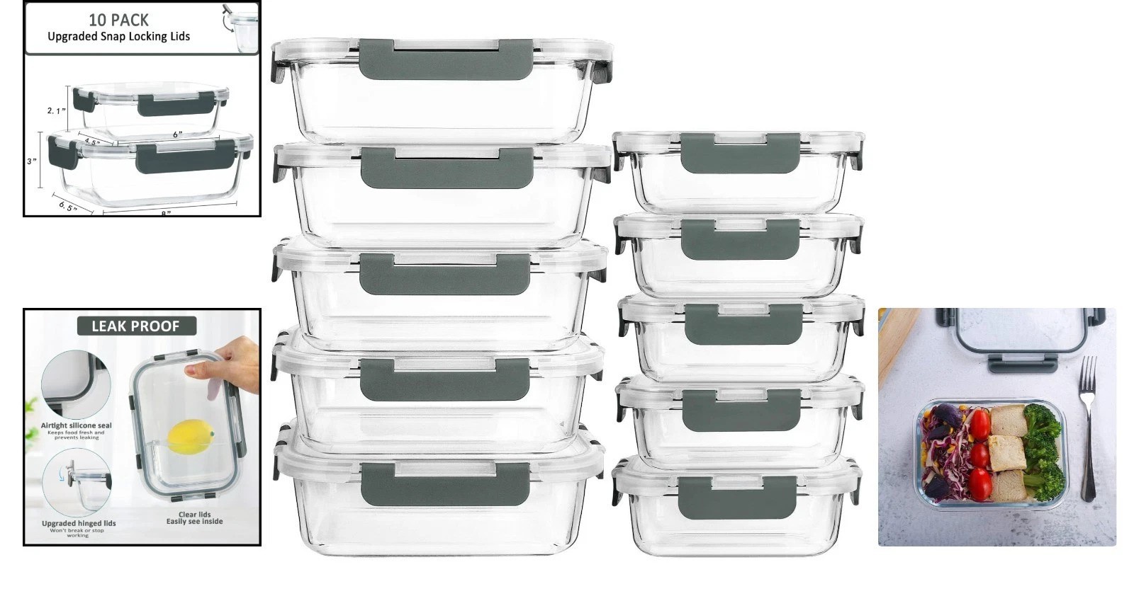 Elegant 10-Pack Snap Lock Glass Meal Prep Containers – Leak-Resistant & Durable