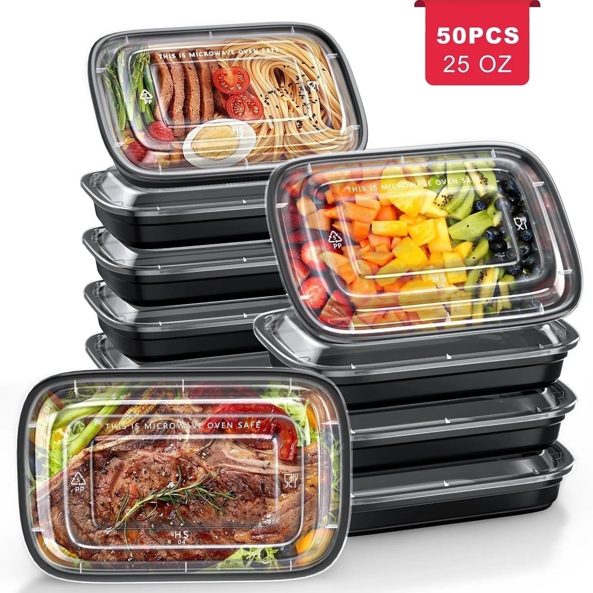 50 Pack Meal Prep Containers 25oz Food Storage Containers with Lids BPA Free Ben