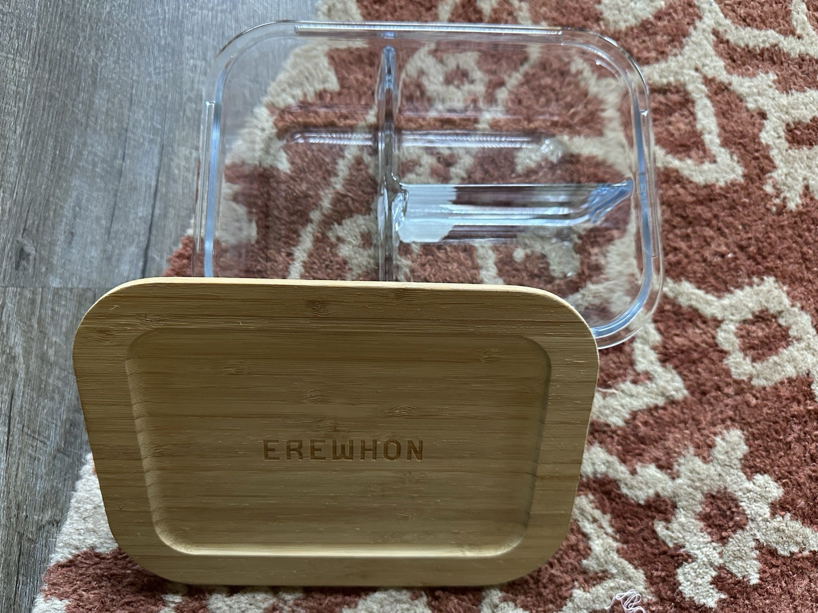 Erewhon Divided Glass Food Storage Container Bento Box Wood Lid