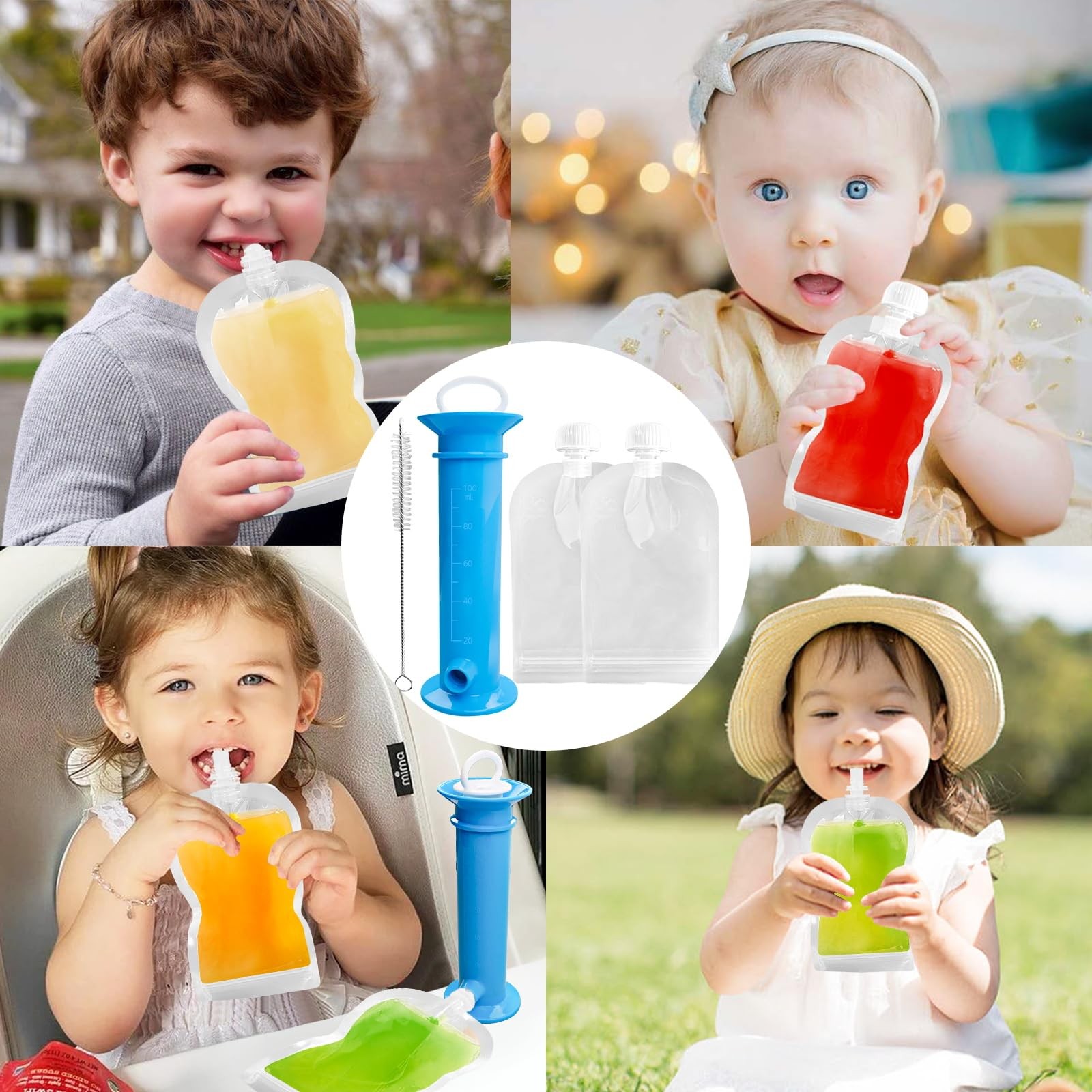 6PCS Reusable Baby Food Pouches Filler Kit Baby Food Pouch Maker for Applesau…