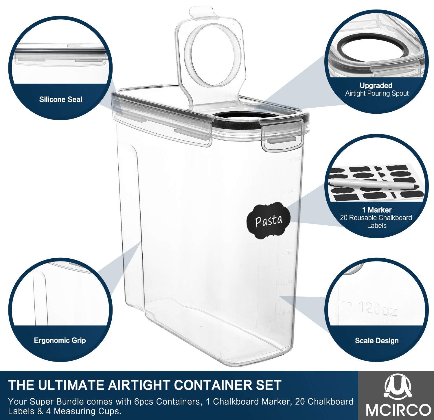 Cereal Container Set, MCIRCO Airtight Food Storage Containers ((4L /135.2oz) Set