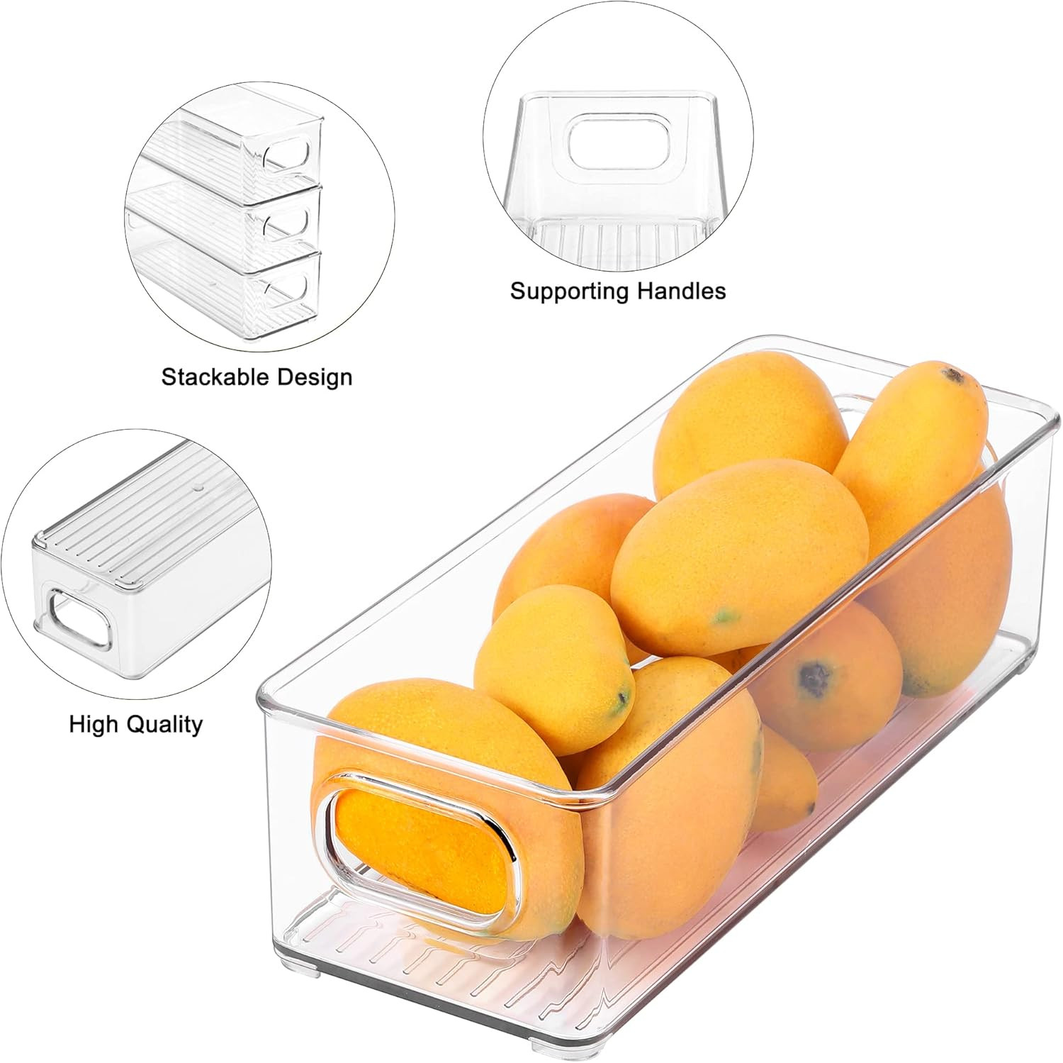 Stackable Plastic Food Storage Bin with Handles for Kitchen Pantry, Cabinet, Ref