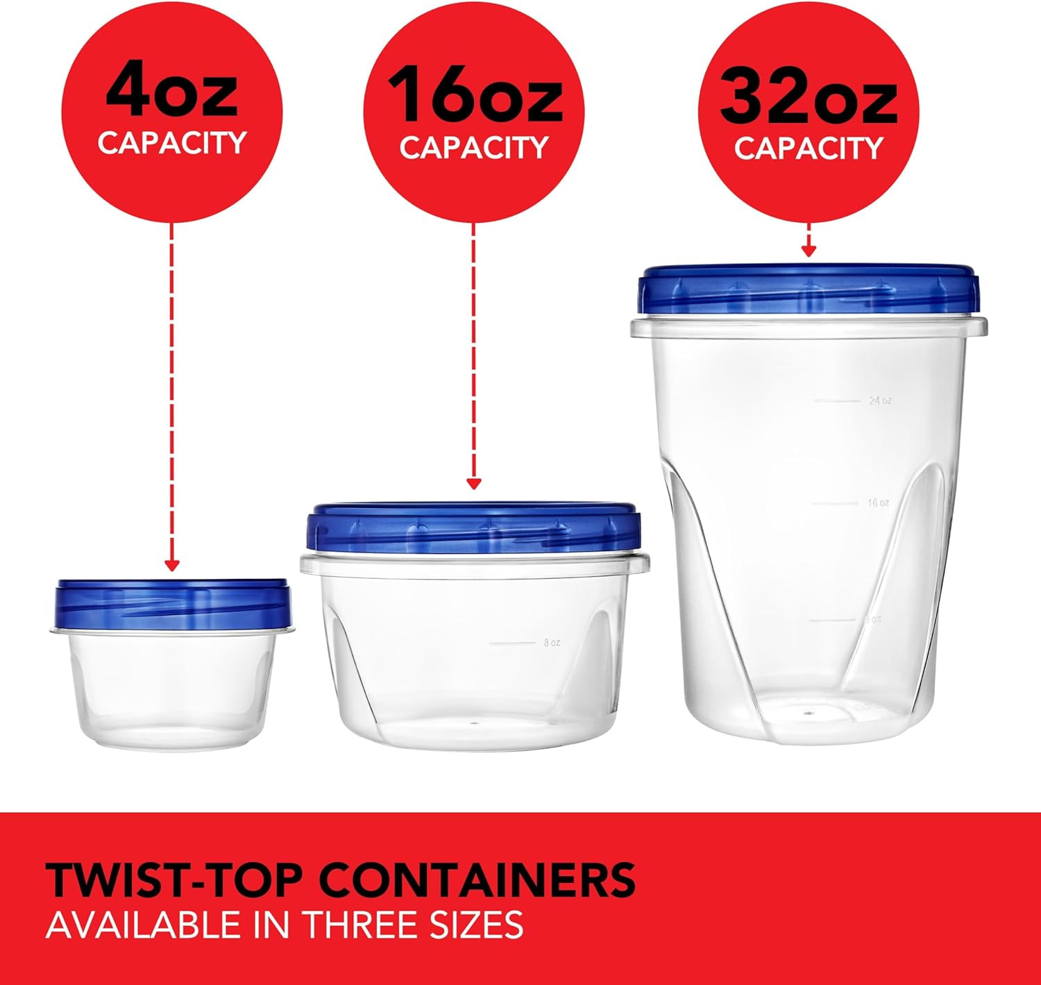 32Oz Plastic Containers with Twist Top Lids (6 Pack), Quart Freezer Containers w